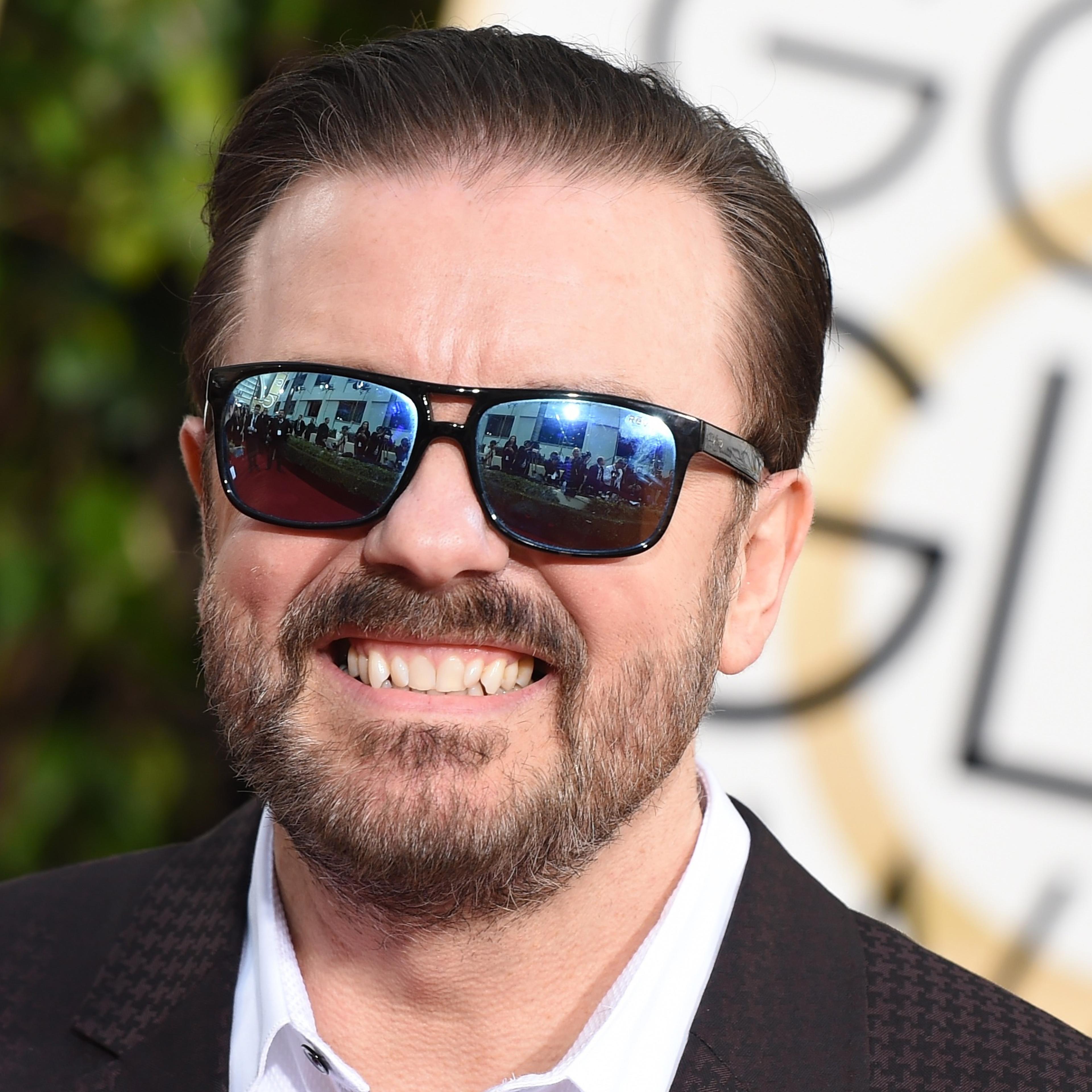 Ricky Gervais arrives at the 73nd annual Golden Globe Awards on Jan. 10, 2016 in Beverly Hills.