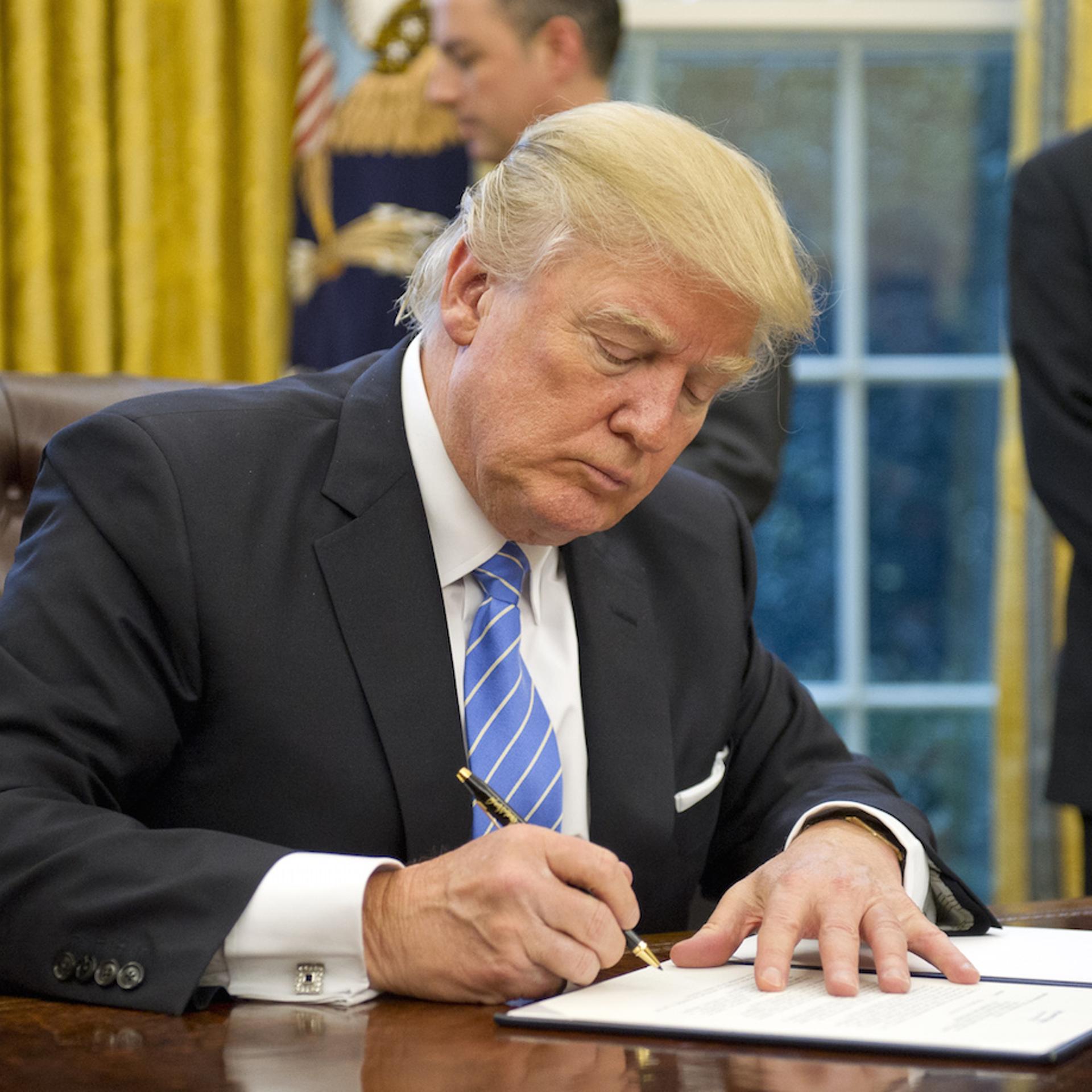 President Trump Signs Executive Orders In The Oval Office