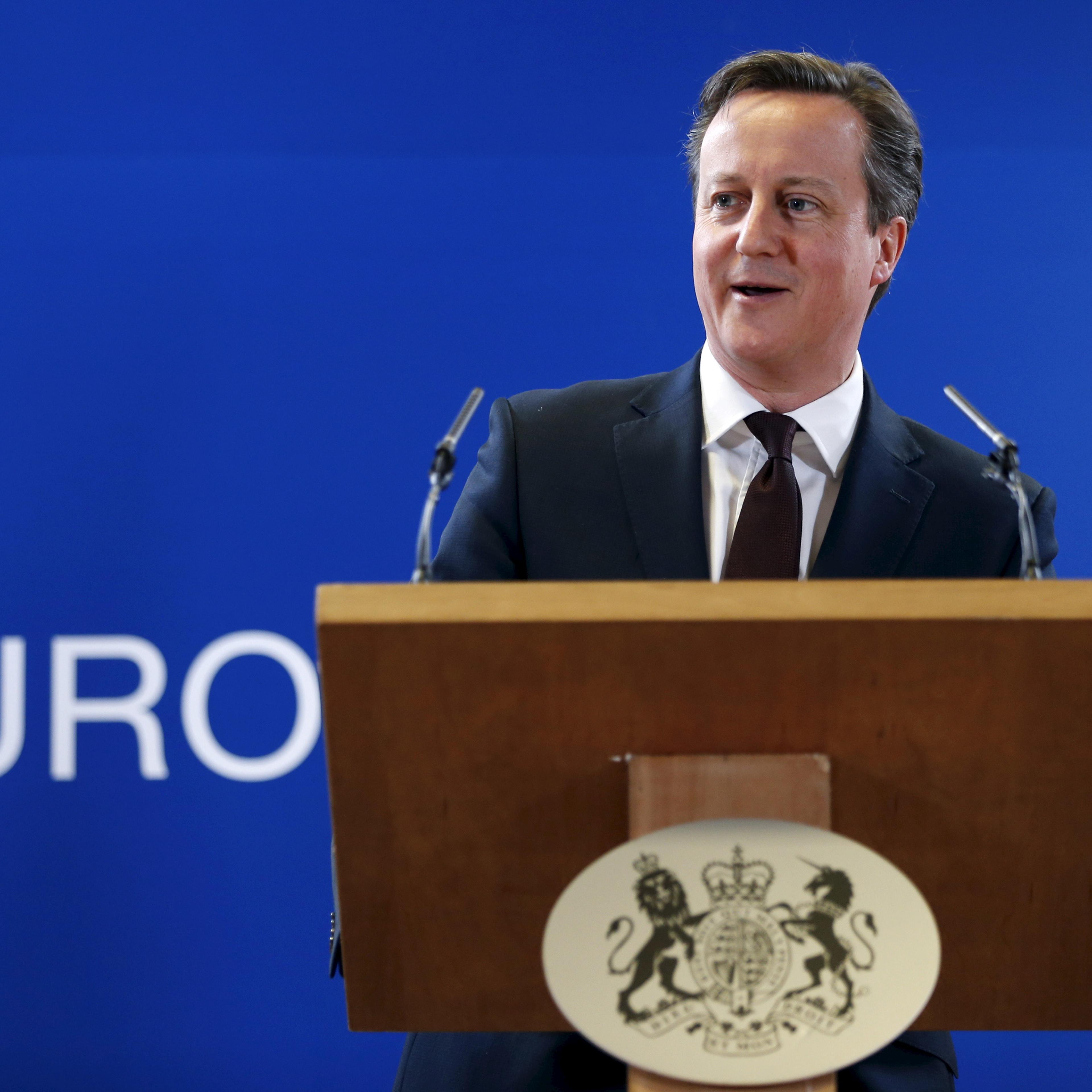 Britain's PM Cameron addresses a news conference during a EU leaders summit in Brussels