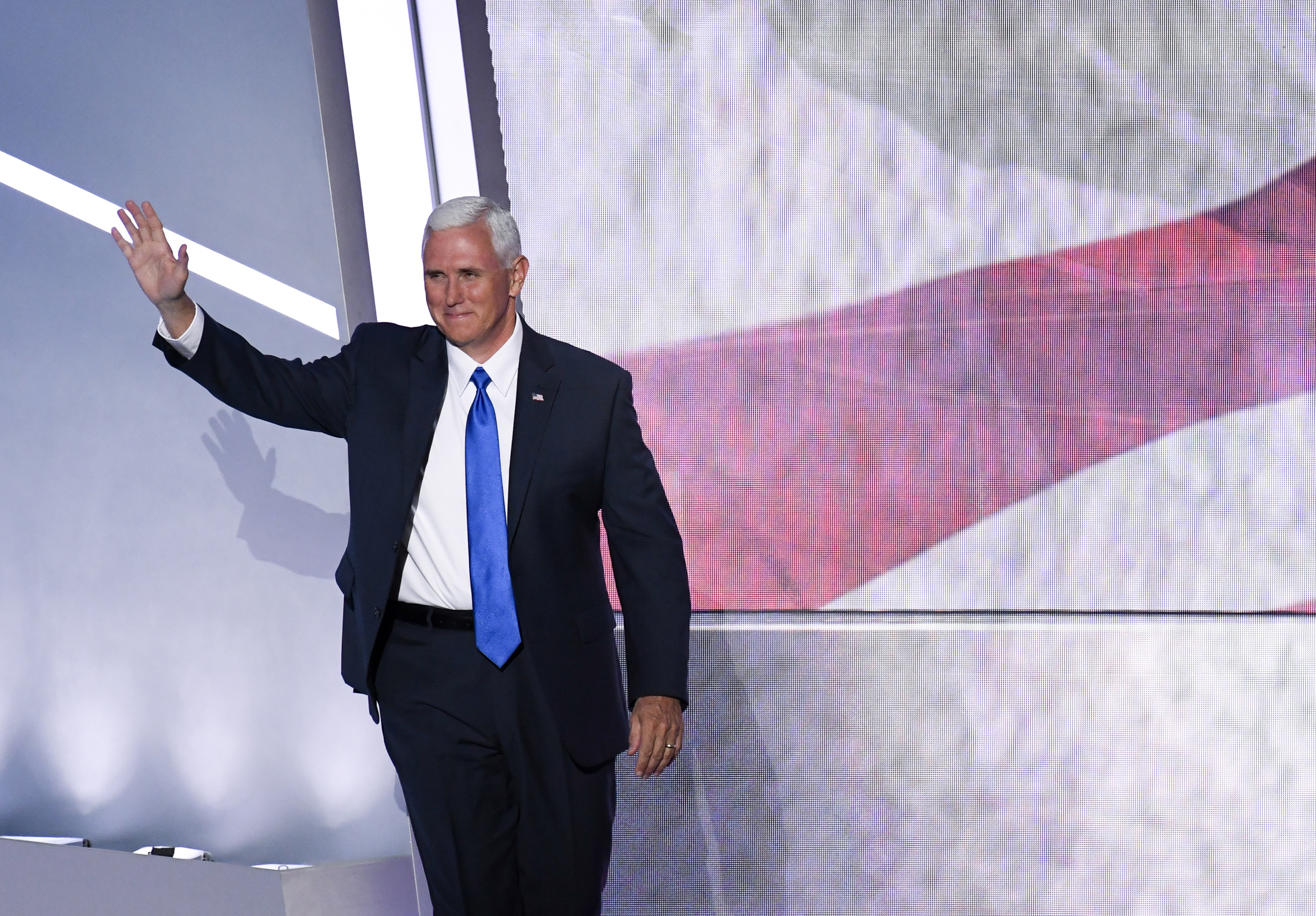 Indiana Gov. Mike Pence, and Vice Presidential nominee, takes the stage to speak at the 2016 Republican National Convention in Cleveland on July 20, 2016.
