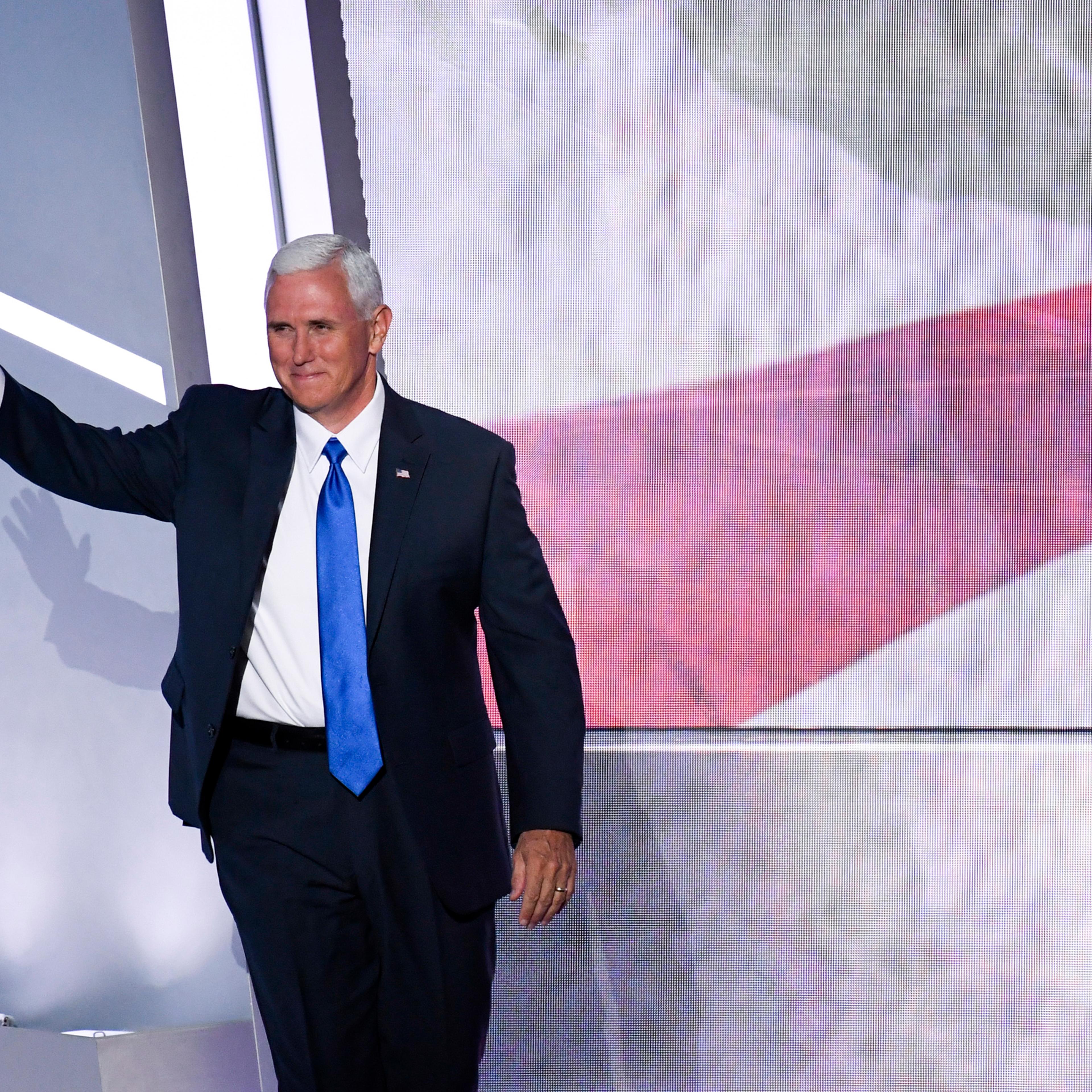 Indiana Gov. Mike Pence, and Vice Presidential nominee, takes the stage to speak at the 2016 Republican National Convention in Cleveland on July 20, 2016.