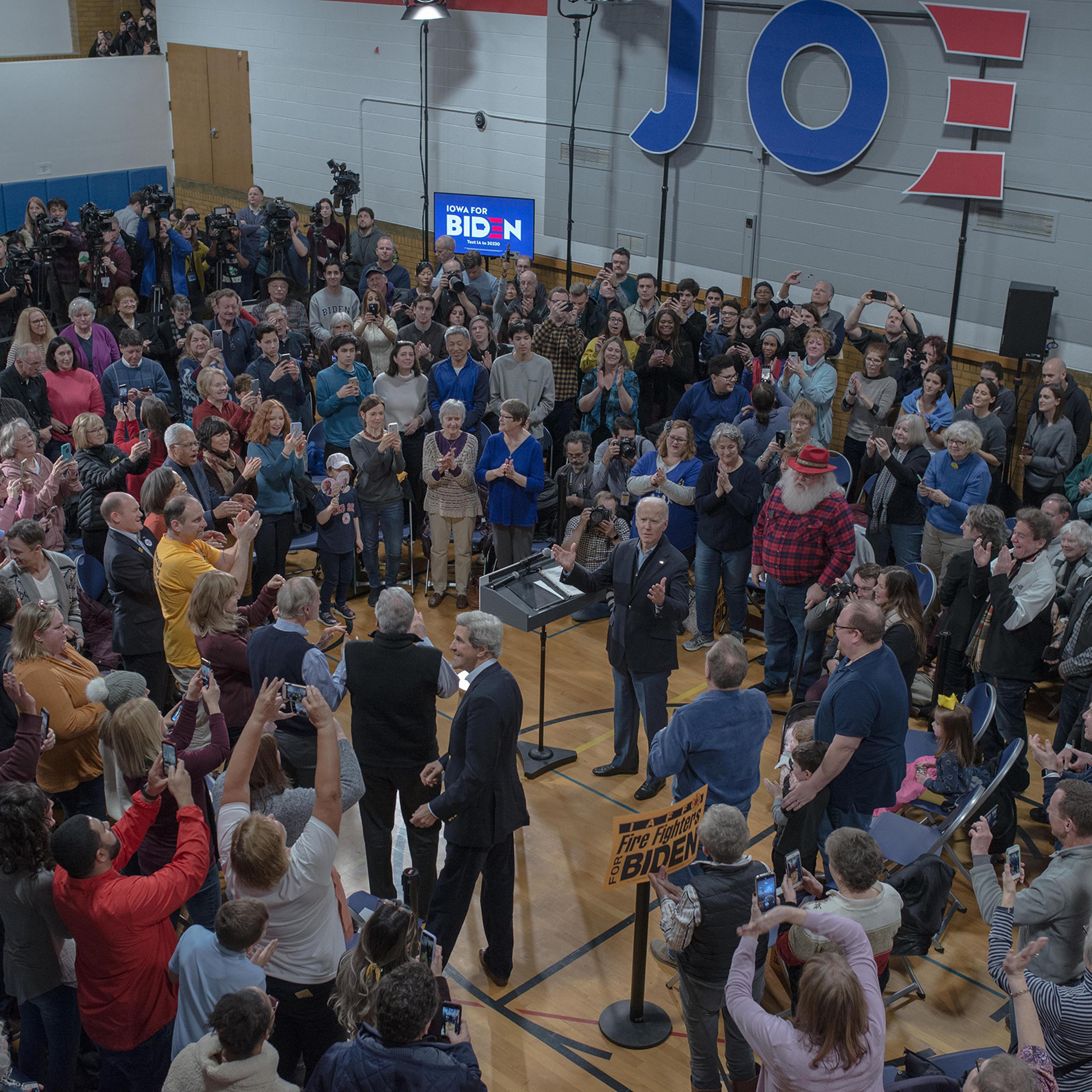 Joe Biden Town Hall with John Kerry in Cedar Rapids, IA on Feb. 1, 2020. Photo by September Dawn Bottoms for TIME.