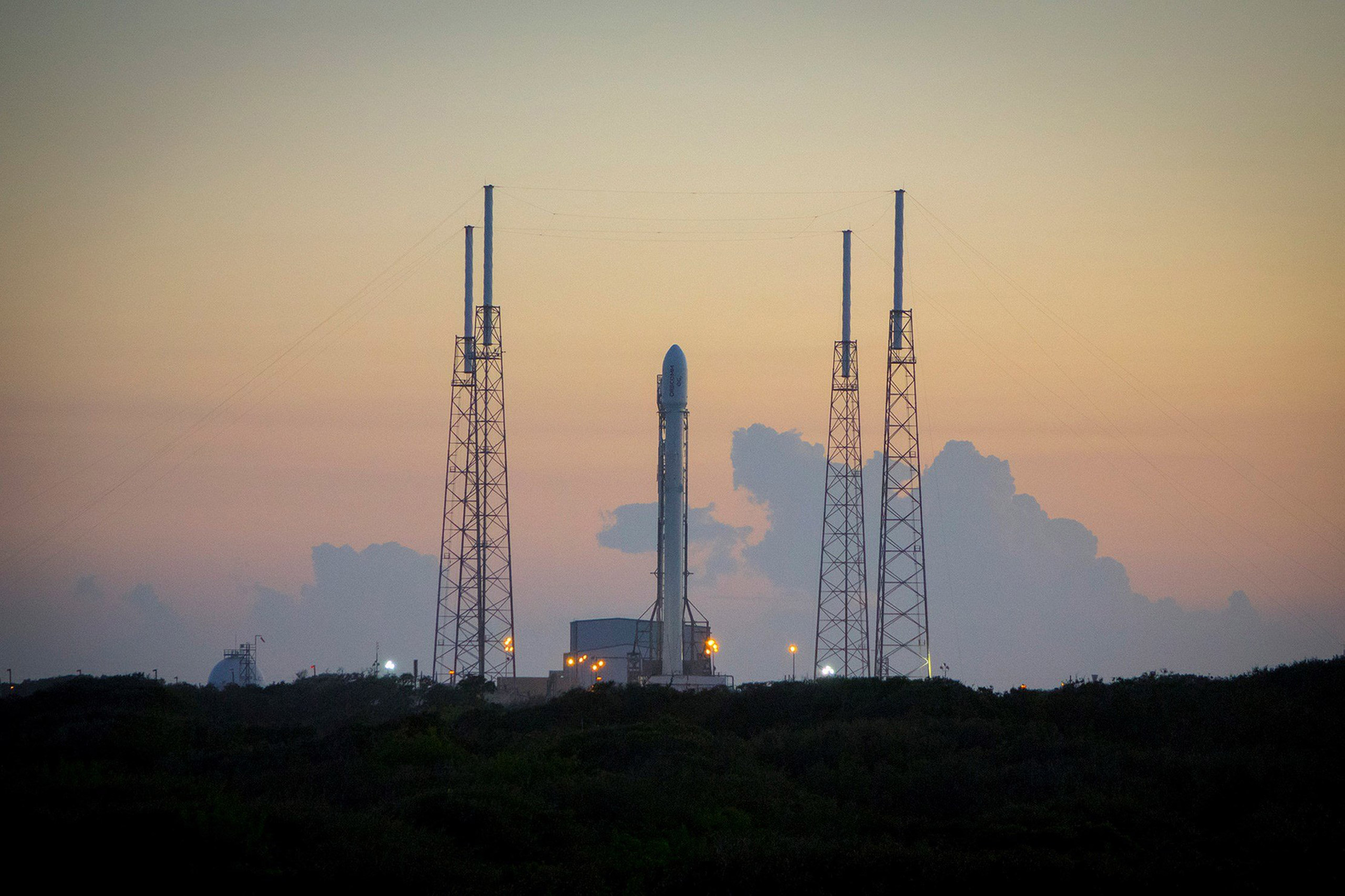 This photo obtained from SpaceX on December 20, 2015 shows the Falcon 9 rocket on December 16, 2015. SpaceX on December 20, 2015 counted down to its first rocket launch since an explosion after liftoff destroyed its unmanned Dragon cargo ship bound for t