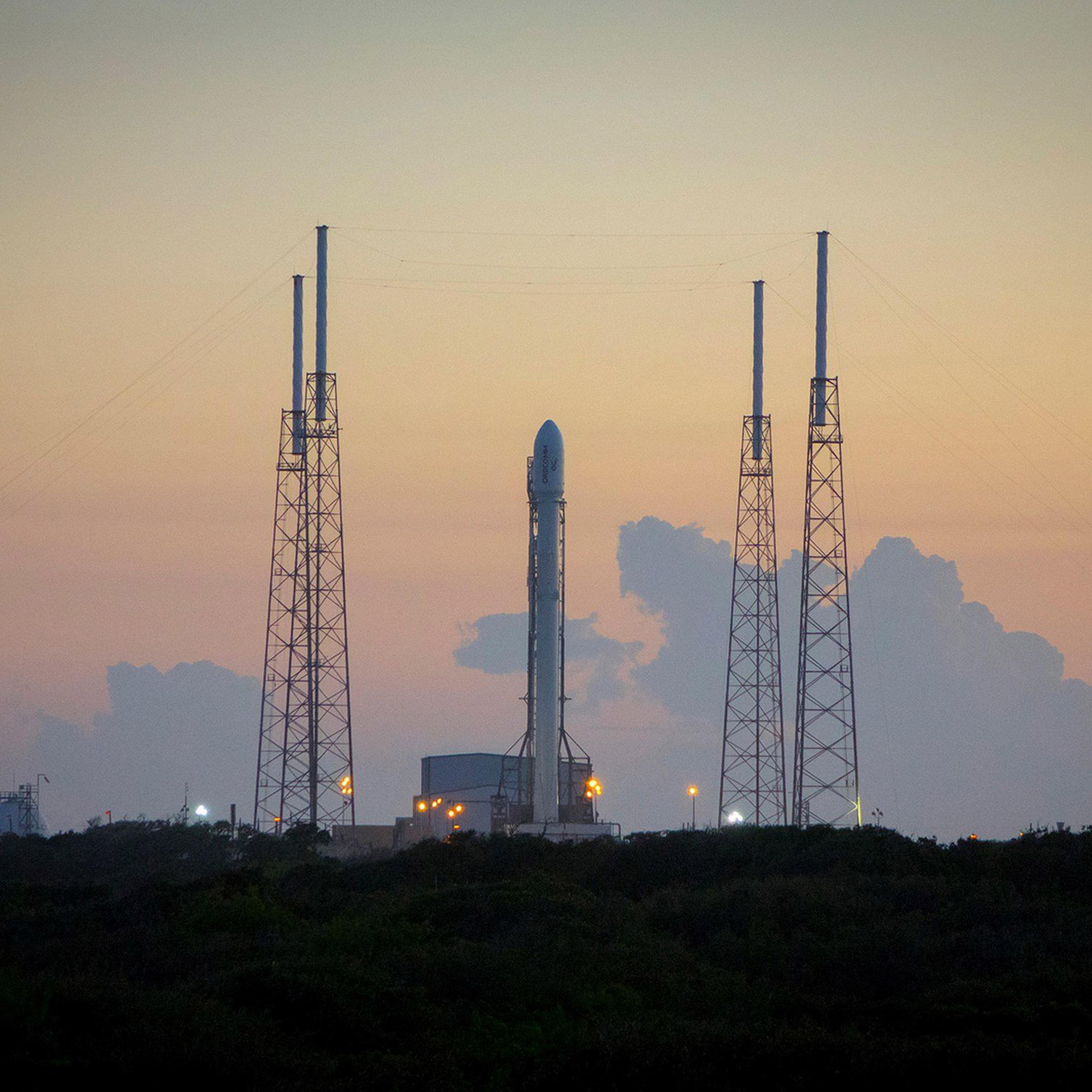 This photo obtained from SpaceX on December 20, 2015 shows the Falcon 9 rocket on December 16, 2015. SpaceX on December 20, 2015 counted down to its first rocket launch since an explosion after liftoff destroyed its unmanned Dragon cargo ship bound for t