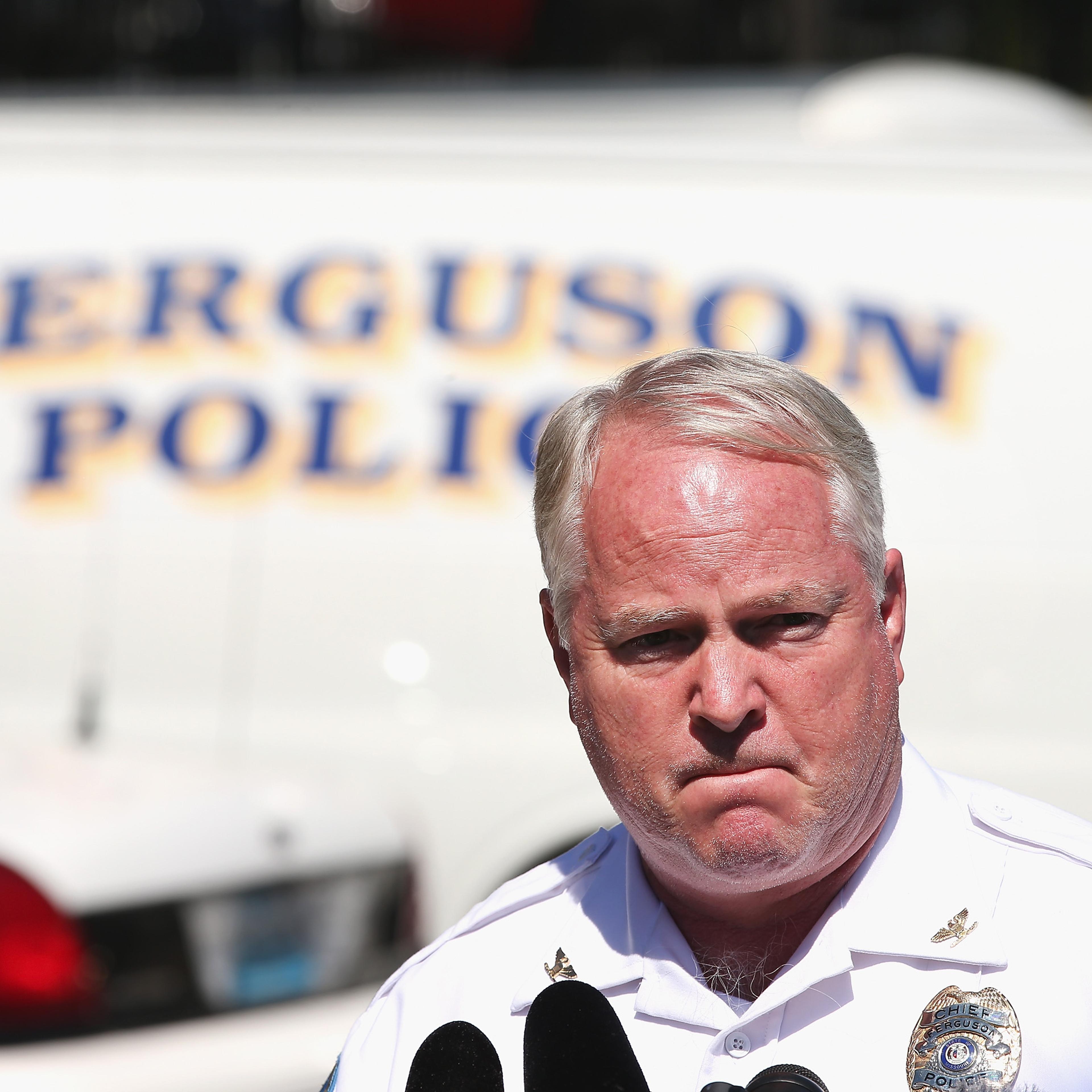 Police Chief Thomas Jackson fields questions related to the shooting death of teenager Michael Brown during a press conference on August 13, 2014 in Ferguson, Missouri.