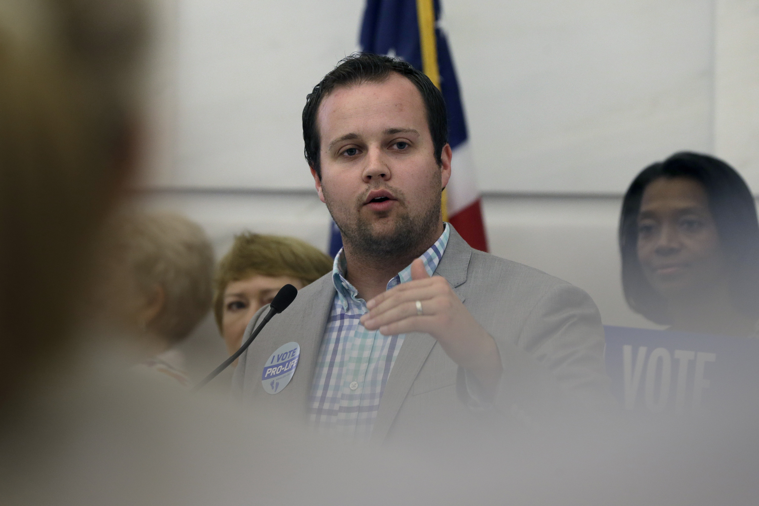 Josh Duggar, executive director of FRC Action, speaks in favor the Pain-Capable Unborn Child Protection Act at the Arkansas state Capitol in Little Rock, Ark. on Aug. 29, 2014.