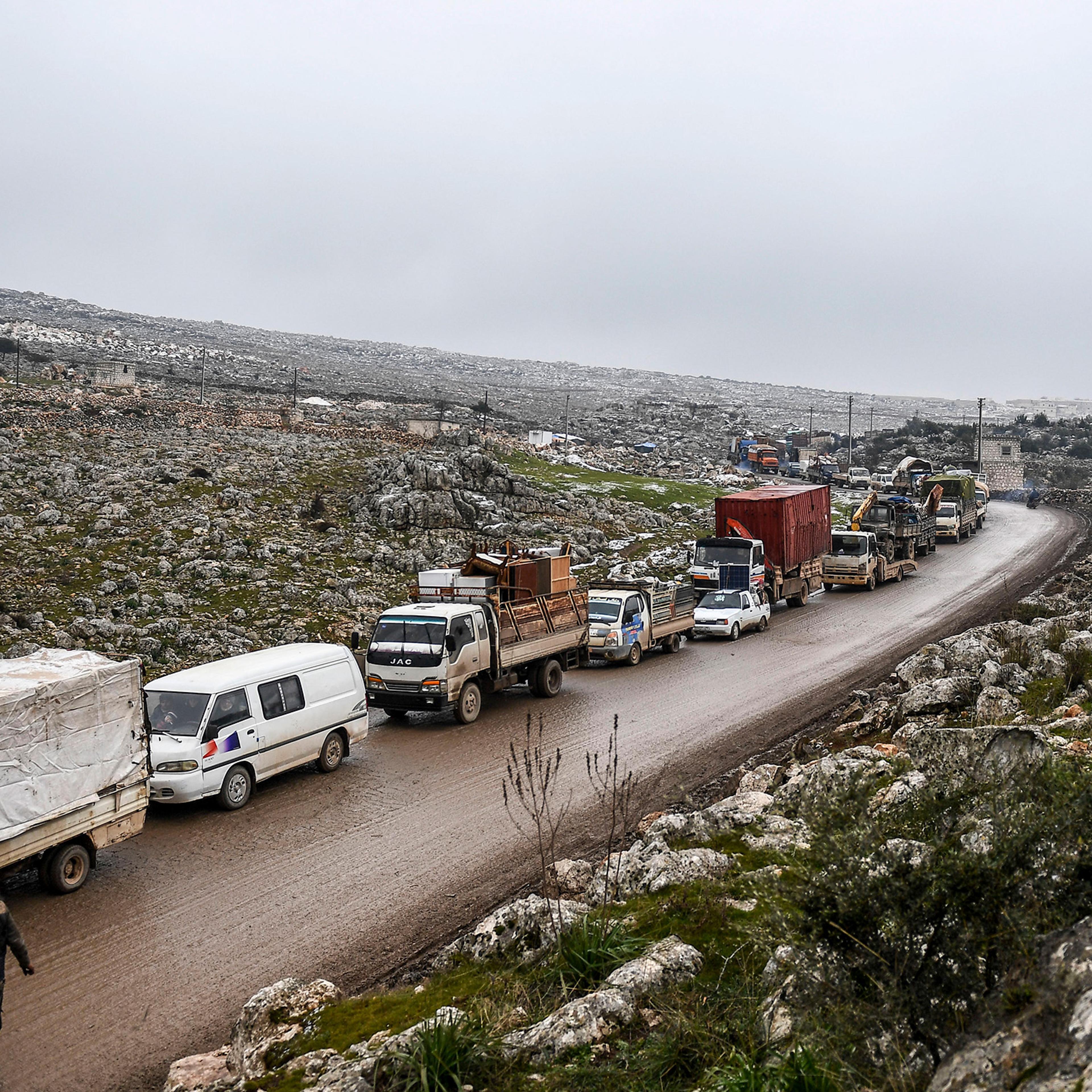 Syrian civilians flee Idlib on Feb. 13