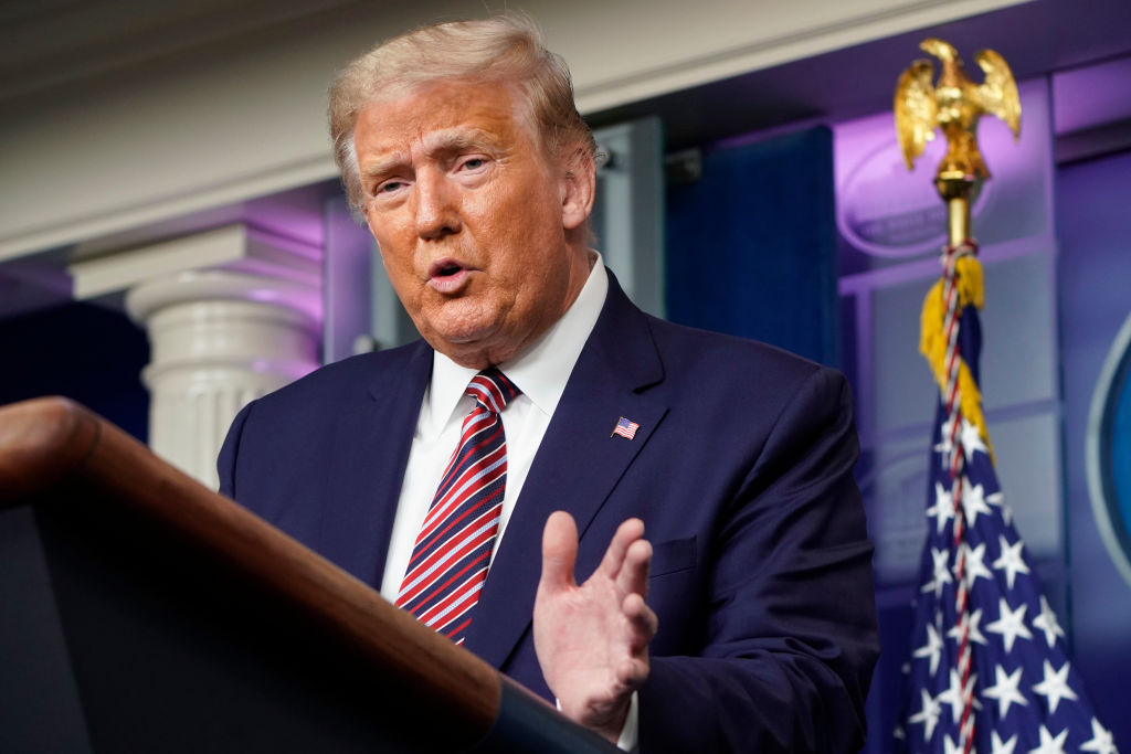 U.S. President Donald Trump speaks during a news conference