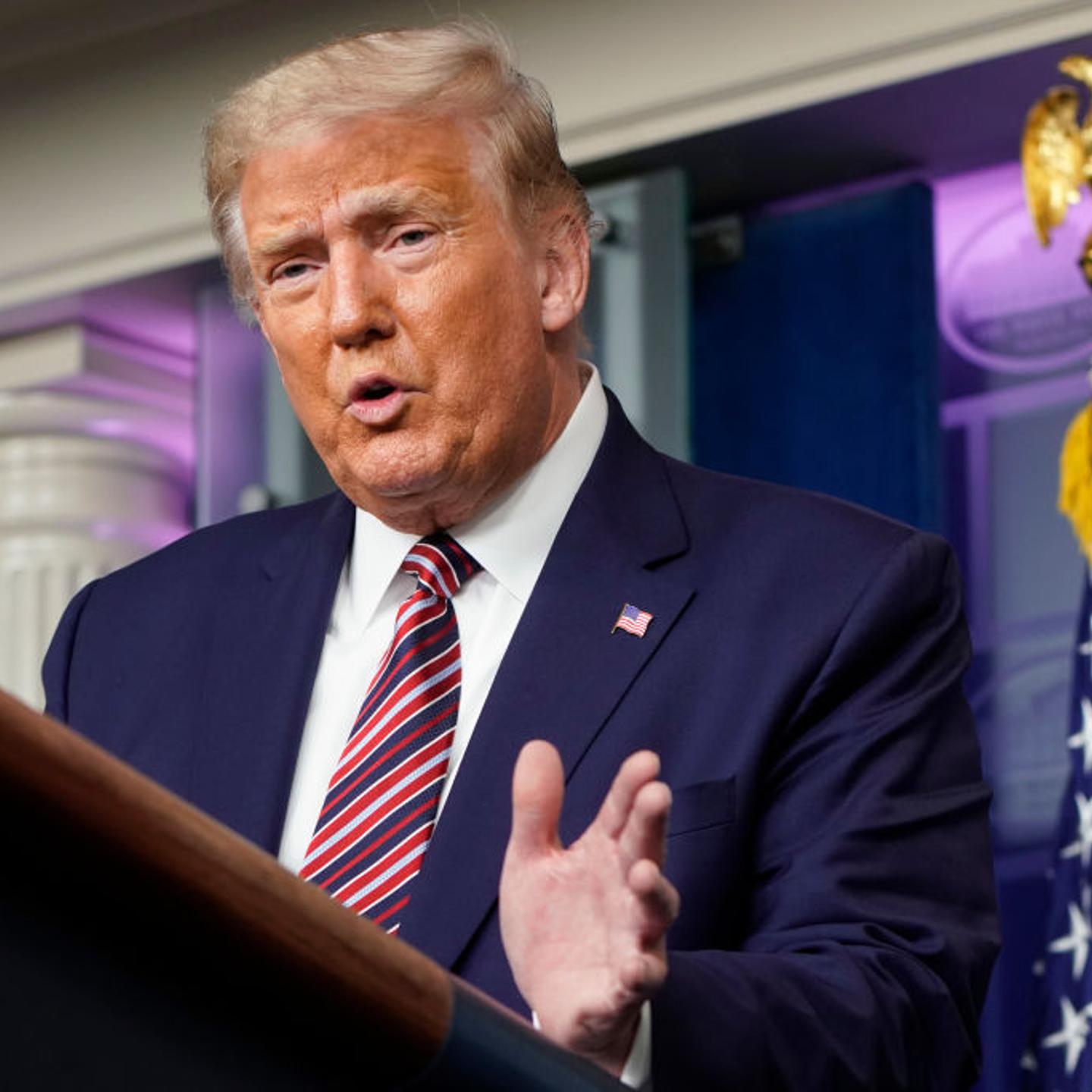 U.S. President Donald Trump speaks during a news conference