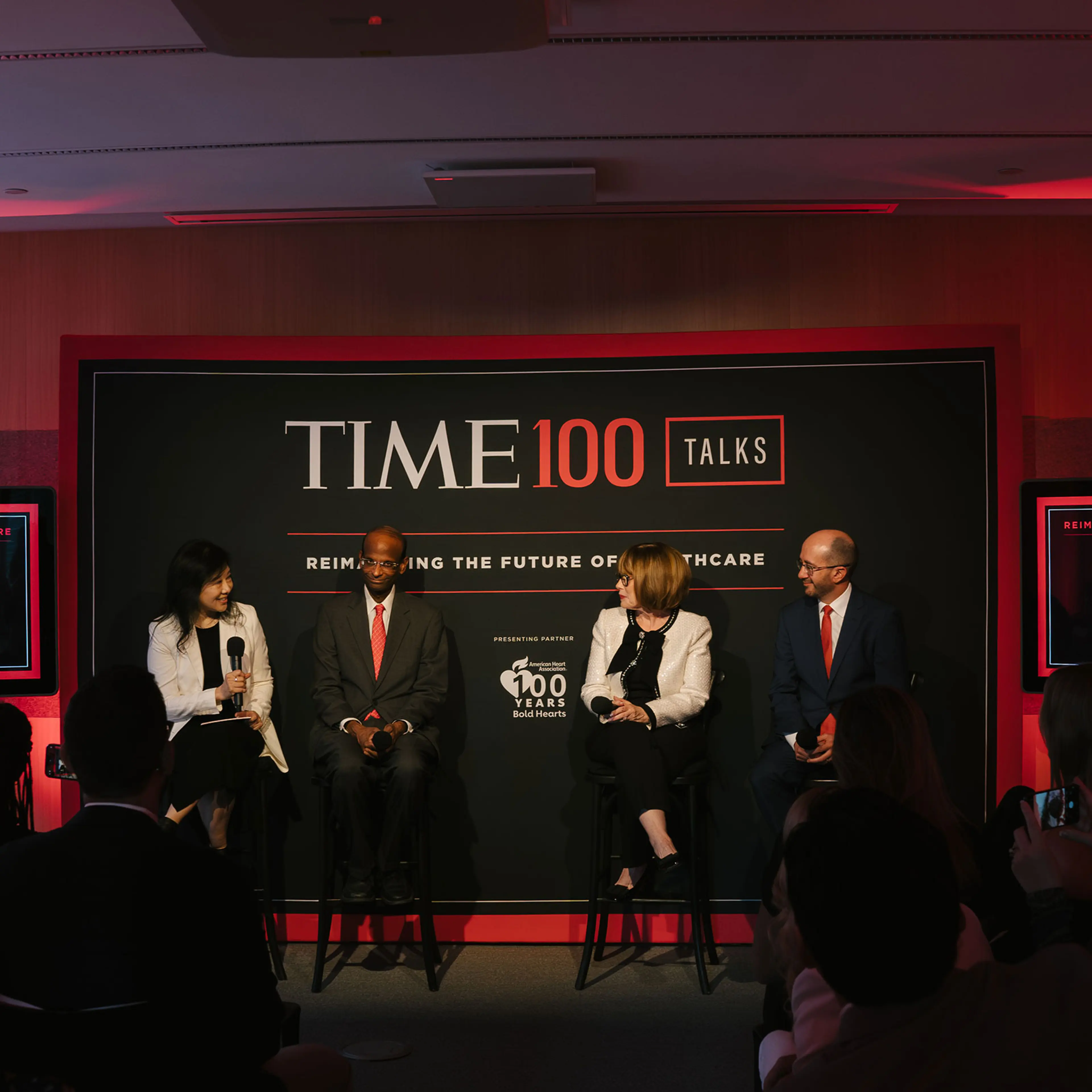 TIME Senior Correspondent Alice Park, Dr. Kiran Musunuru, Nancy Brown, and Dr. Andres Acosta speak on the "Reimagining the Future of Healthcare" panel as part of the TIME 100 Talks series in the TIME offices in New York City on Jun 25, 2024.