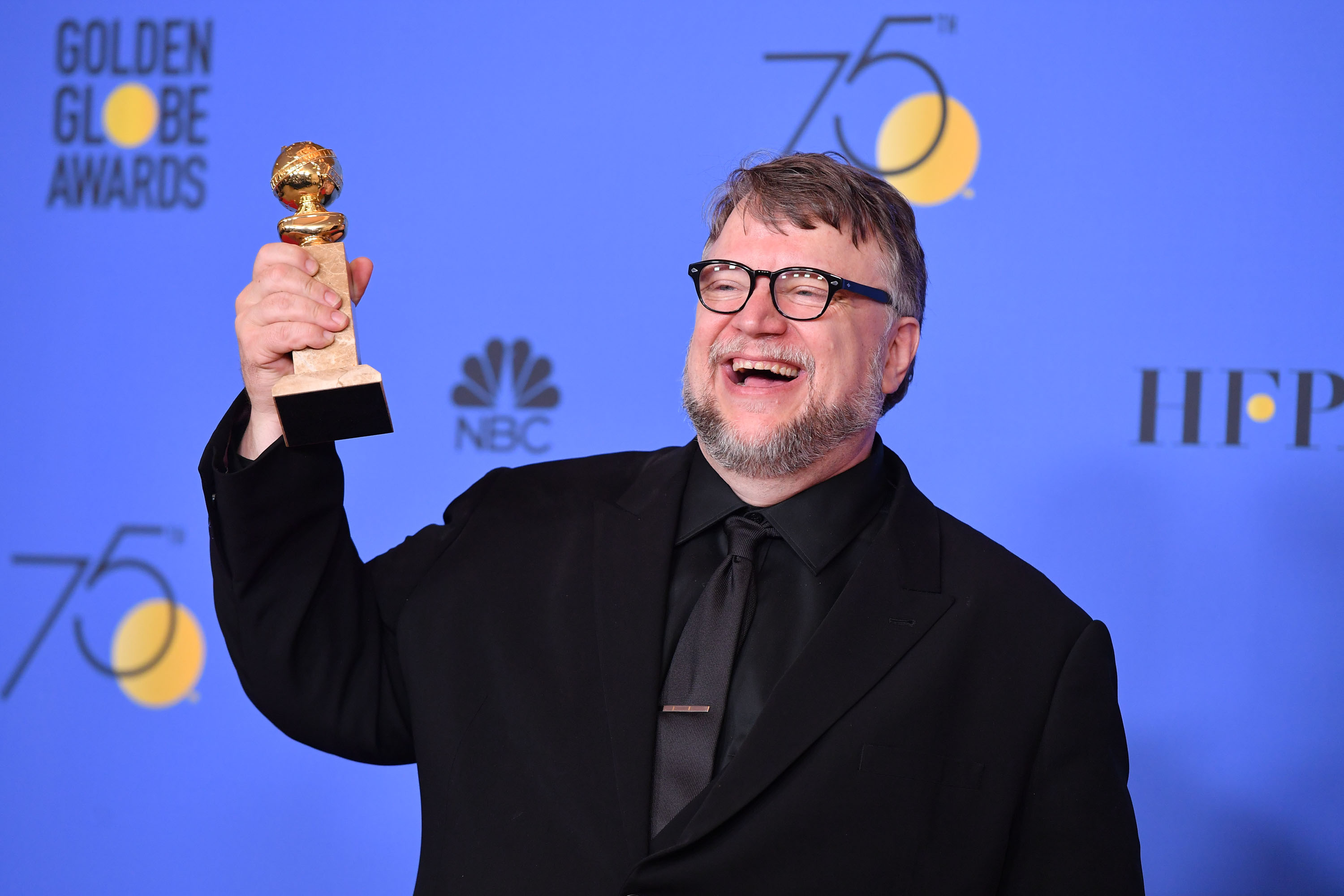 Guillermo del Toro, winner of the award for Best Director for 'The Shape of Water,' poses during The 75th Annual Golden Globe Awards at on January 7, 2018 in Beverly Hills, California.