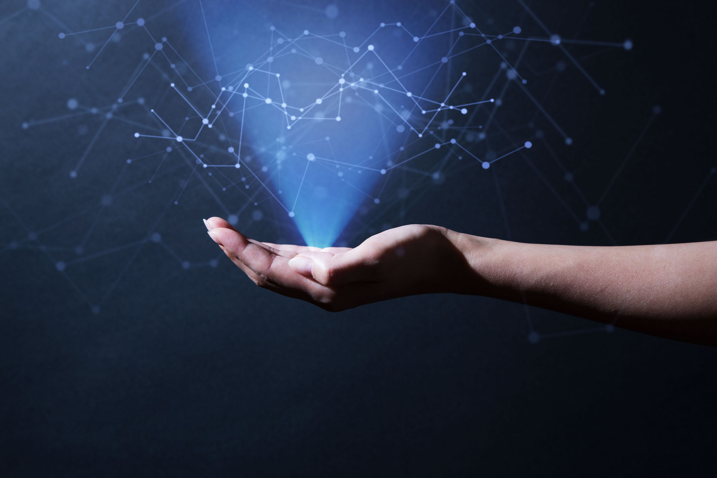 Woman's hand showing digital big data.