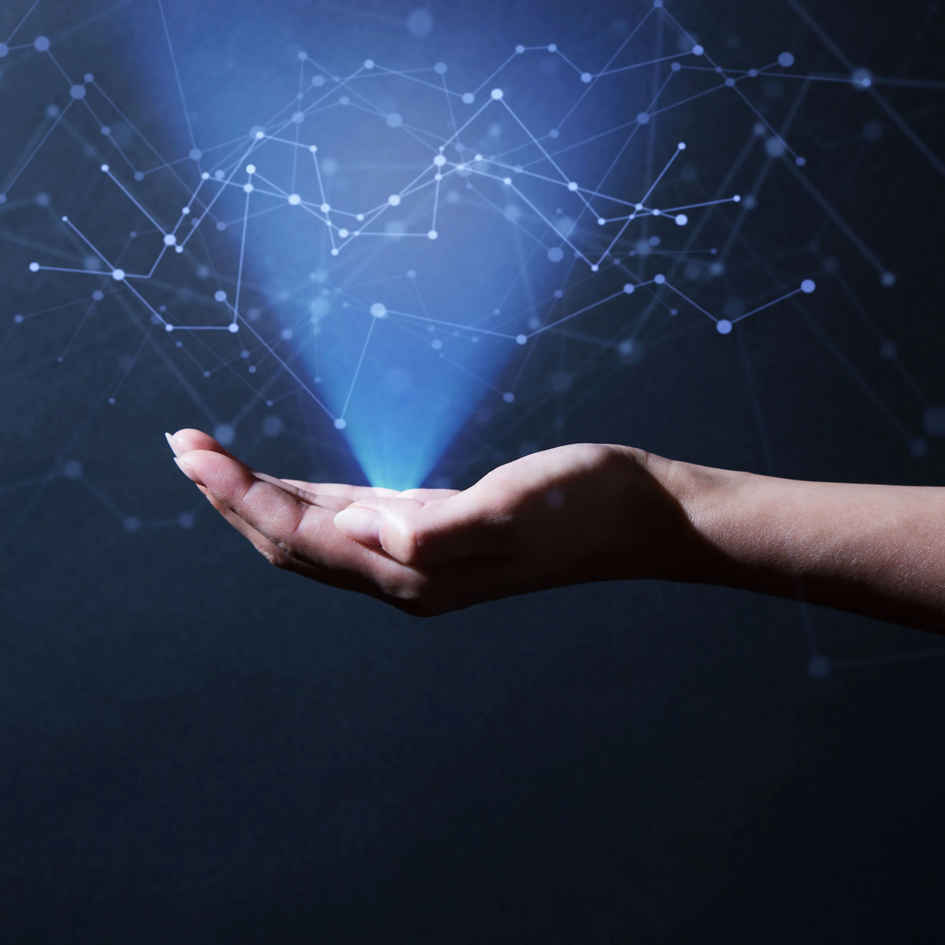 Woman's hand showing digital big data.