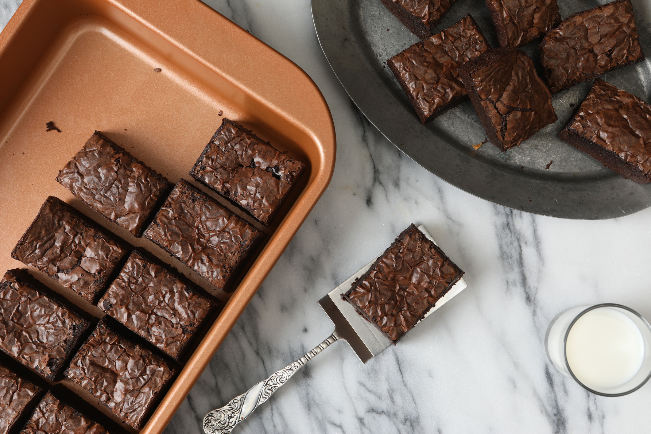 Brownies In Baking Pan And On A Platter