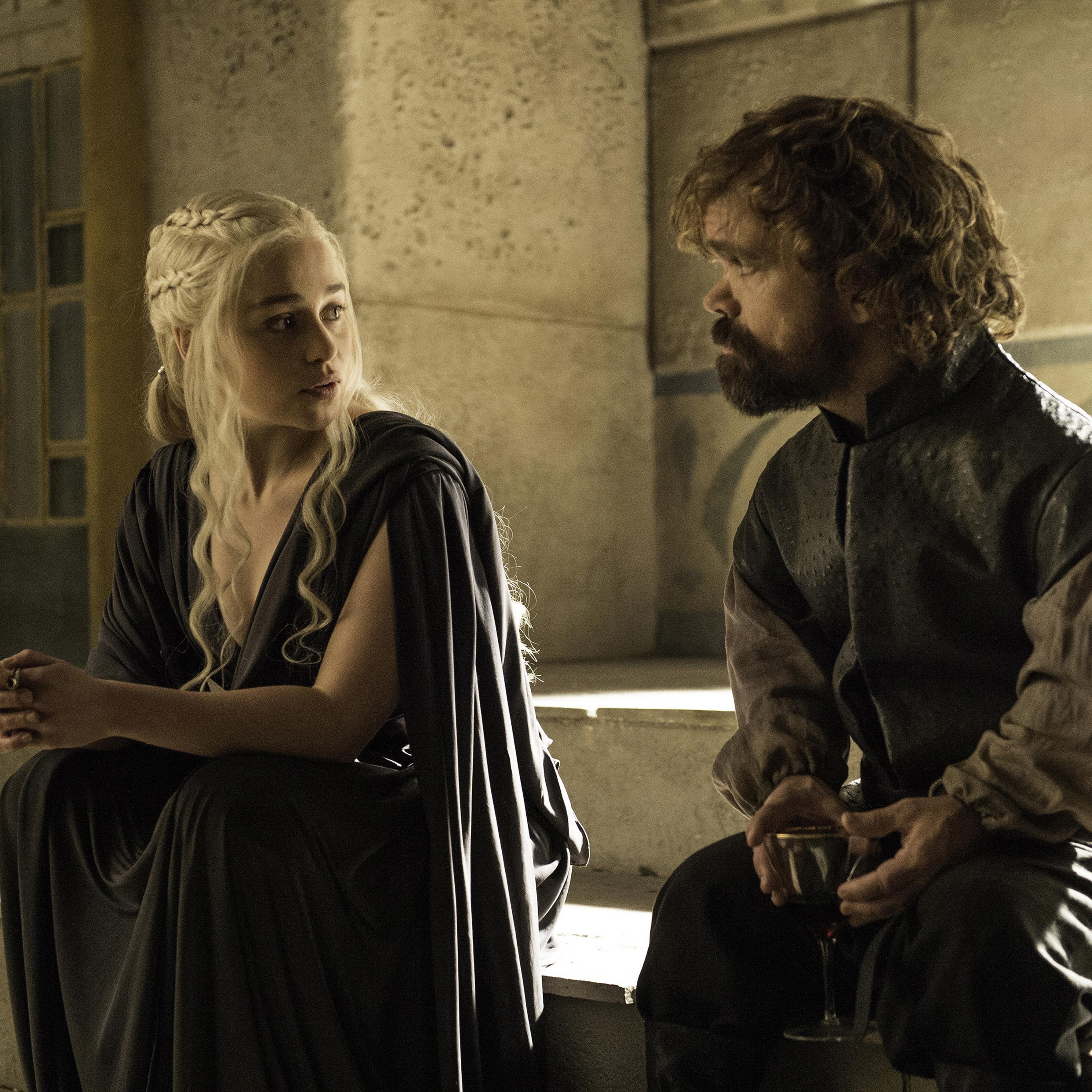Emilia Clarke and Peter Dinklage in Game of Thrones season 6, episode 10.