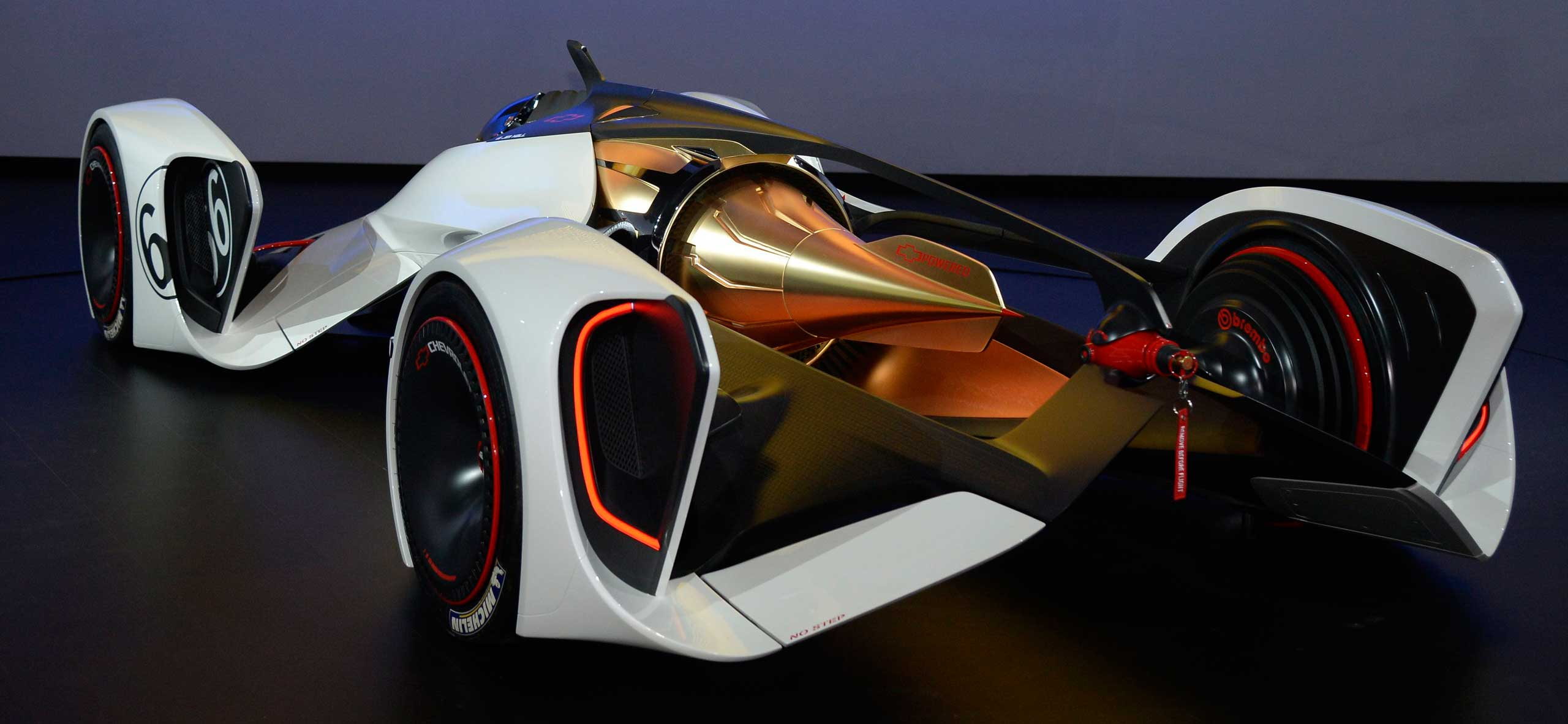 The Chevy Chaparral 2x Vision concept car on display during the third day of media day at the LA Auto show.