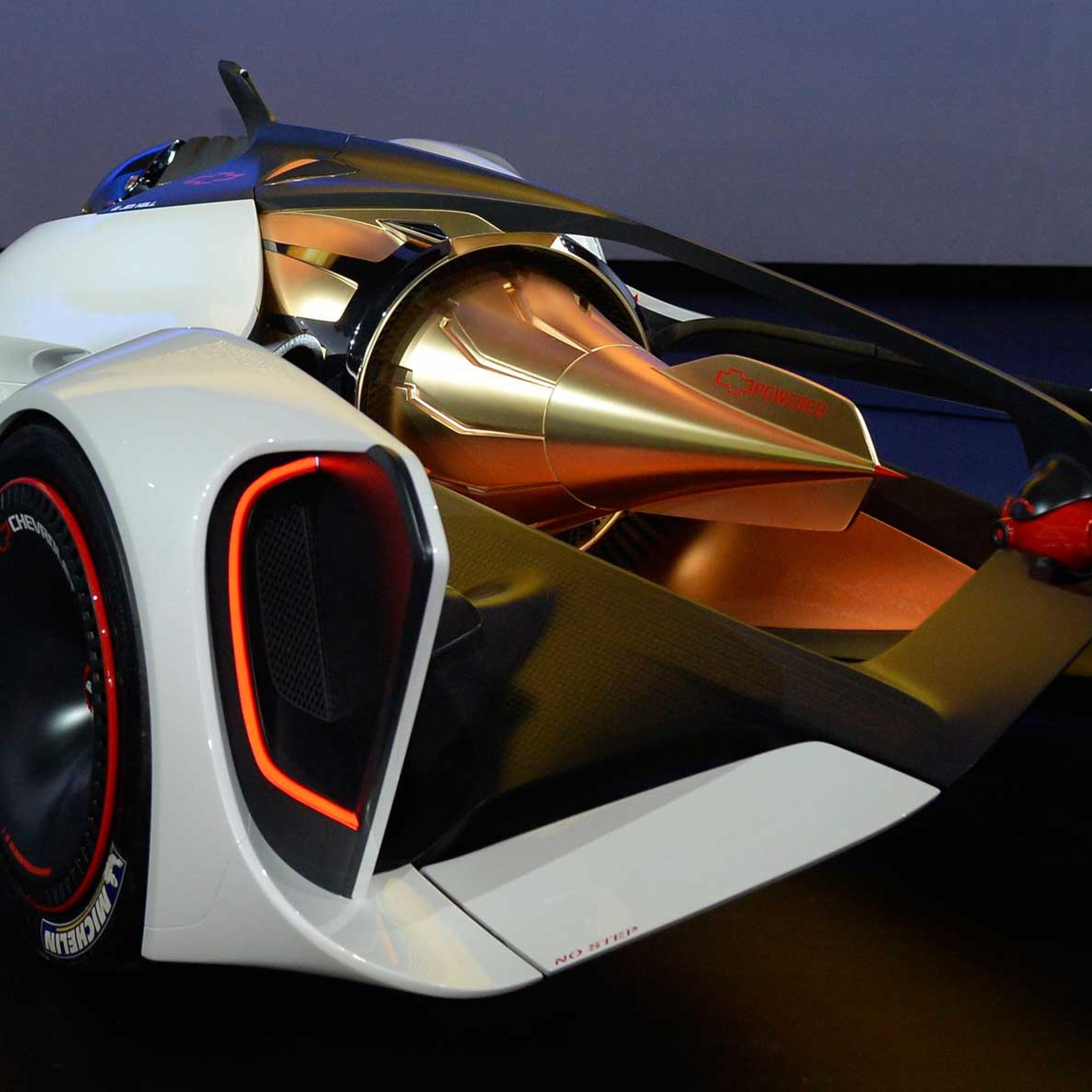 The Chevy Chaparral 2x Vision concept car on display during the third day of media day at the LA Auto show.