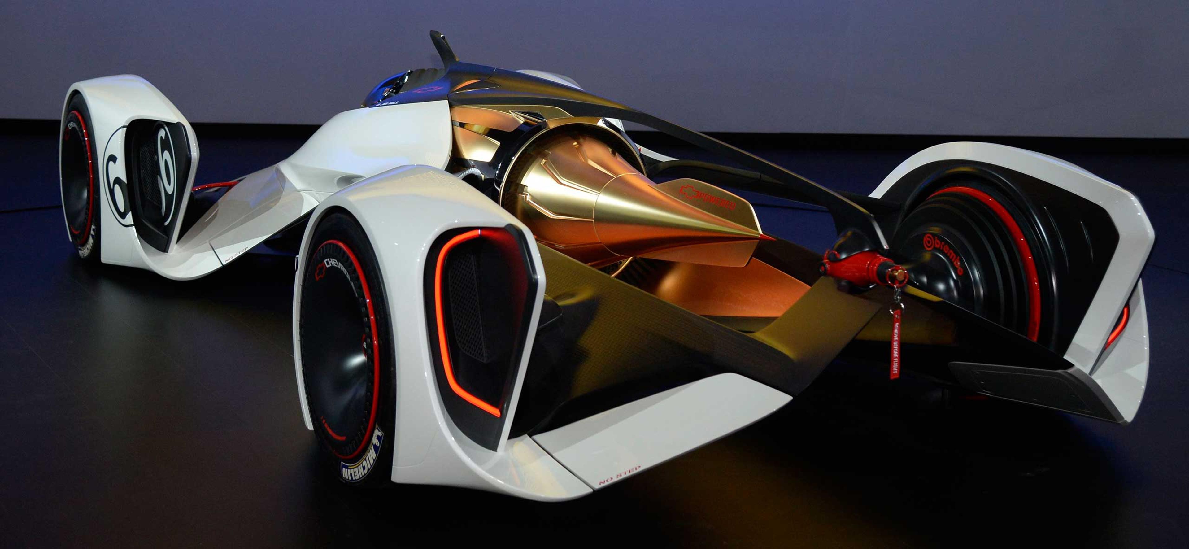 The Chevy Chaparral 2x Vision concept car on display during the third day of media day at the LA Auto show.