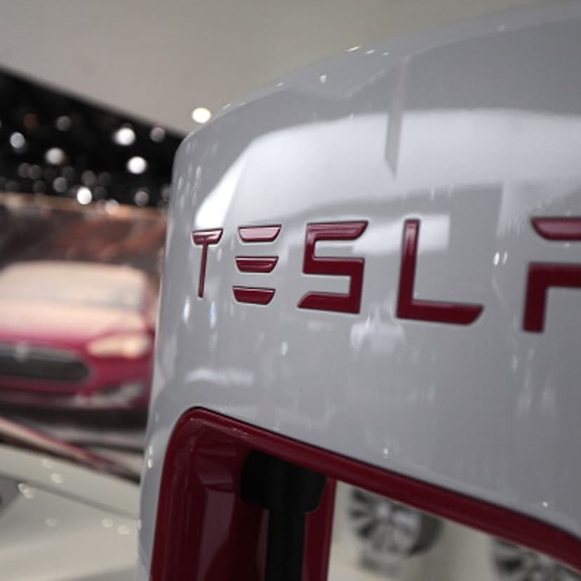 The Tesla Motors Inc. logo is seen during the 2014 North American International Auto Show (NAIAS) in Detroit on Jan. 14, 2014.