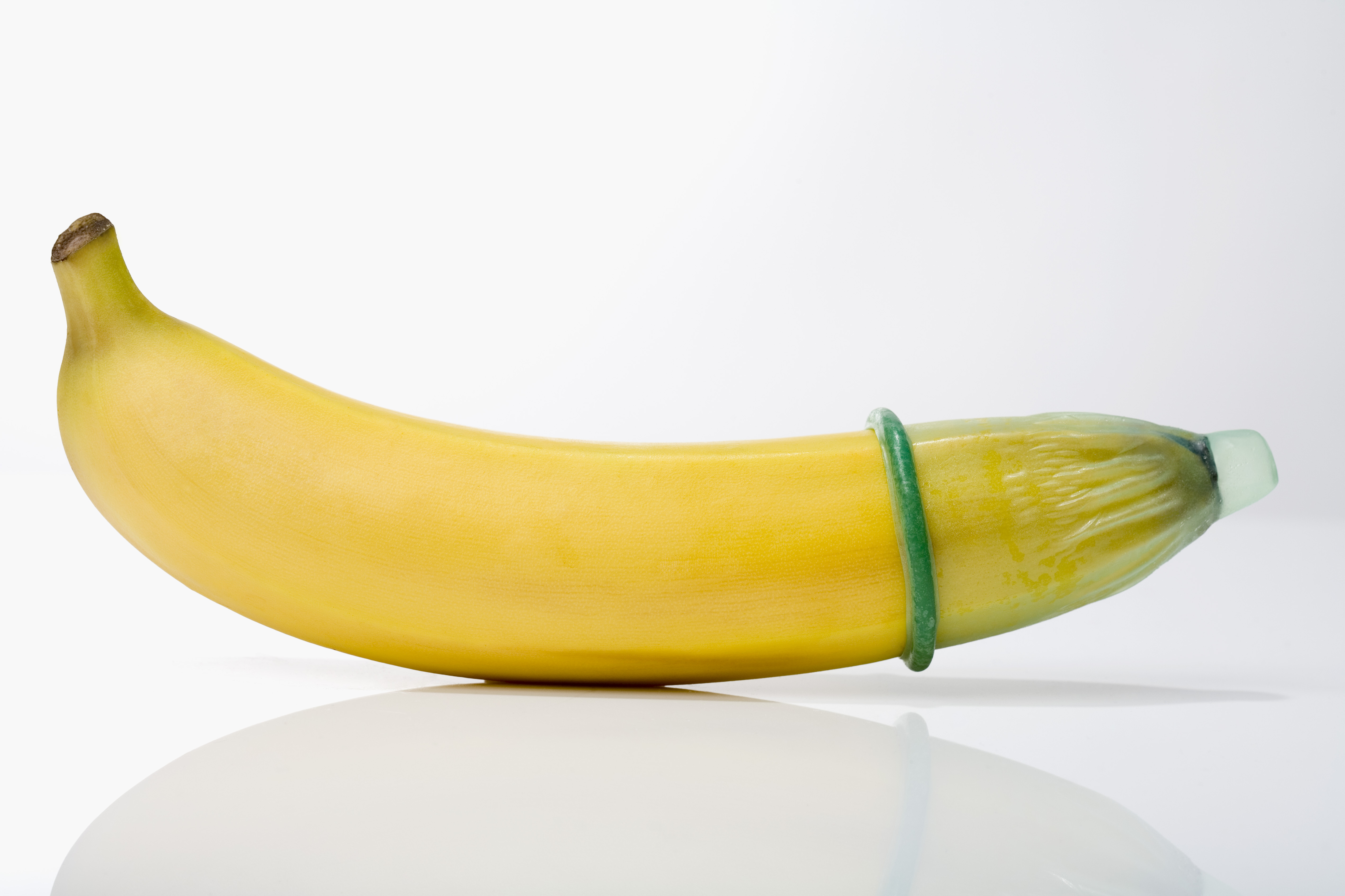 "Condom on banana, close-up"