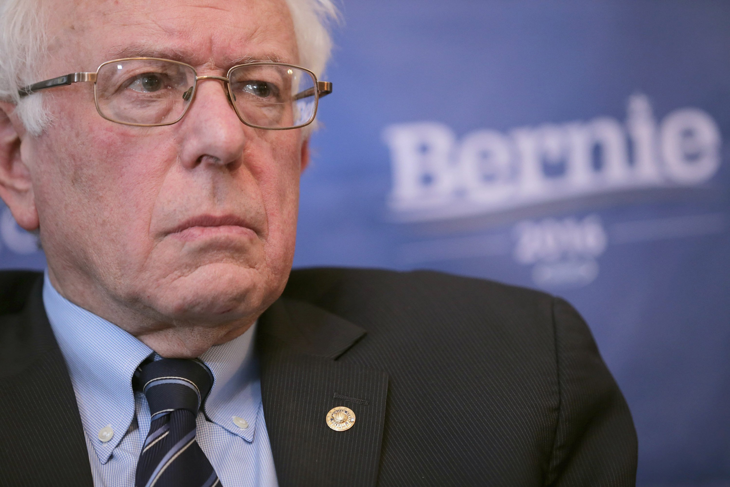 WASHINGTON, DC - DECEMBER 07: Democratic presidential candidate Sen. Bernie Sanders (I-VT) participates in an internet live stream discussion about putting families first in developing immigration policy at his campaign office December 7, 2015 in Washing