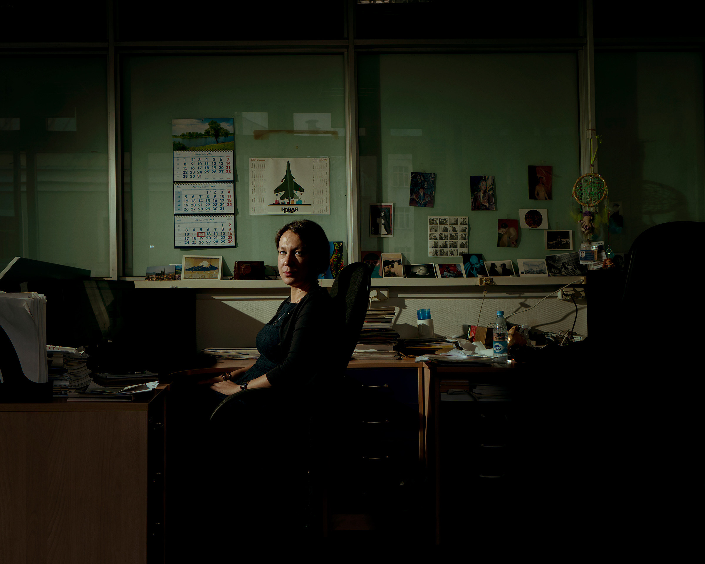 Journalist Irina Gordienko posing in the headquarter of the newspaper Novaya Gazeta in Moscow on July 15.