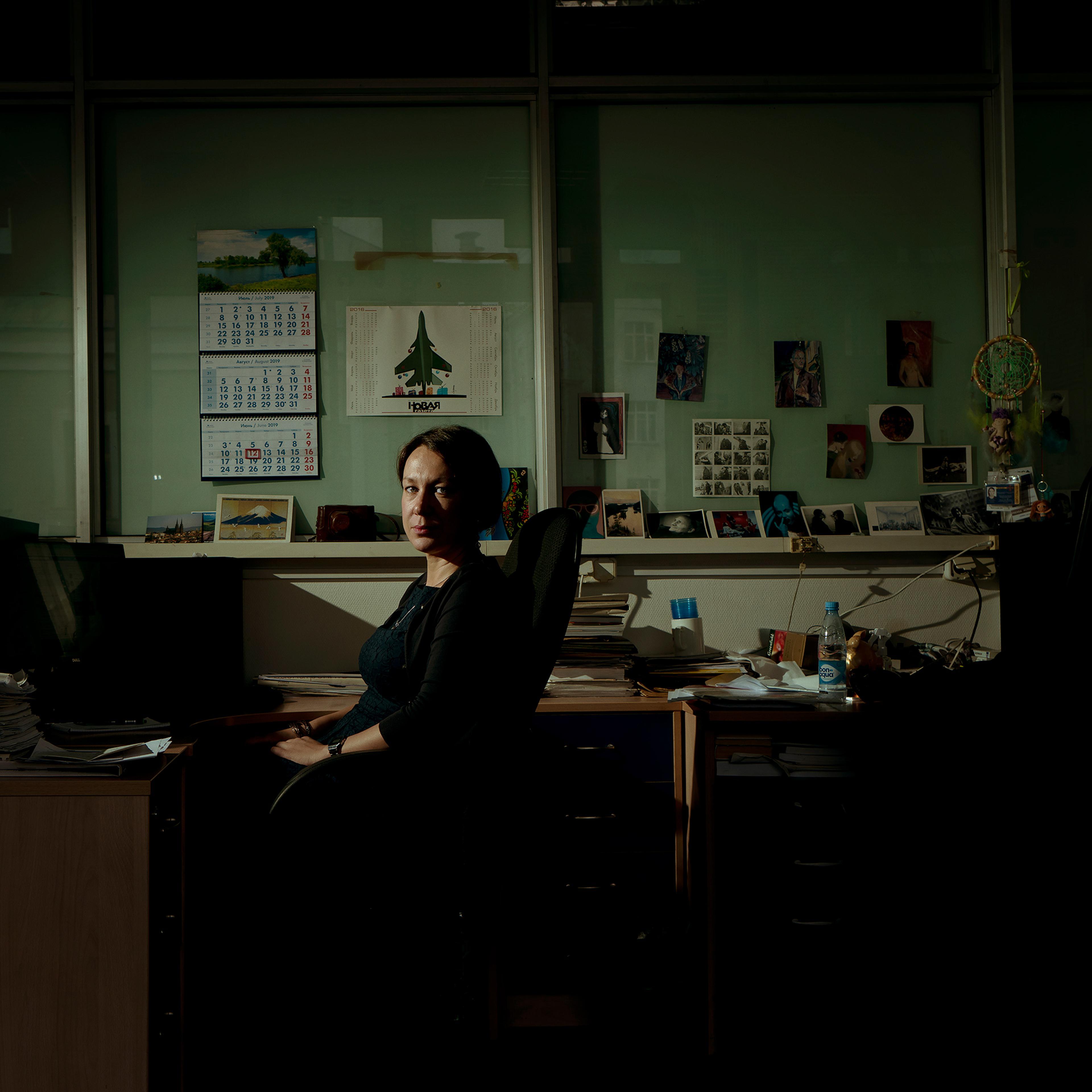 Journalist Irina Gordienko posing in the headquarter of the newspaper Novaya Gazeta in Moscow on July 15.