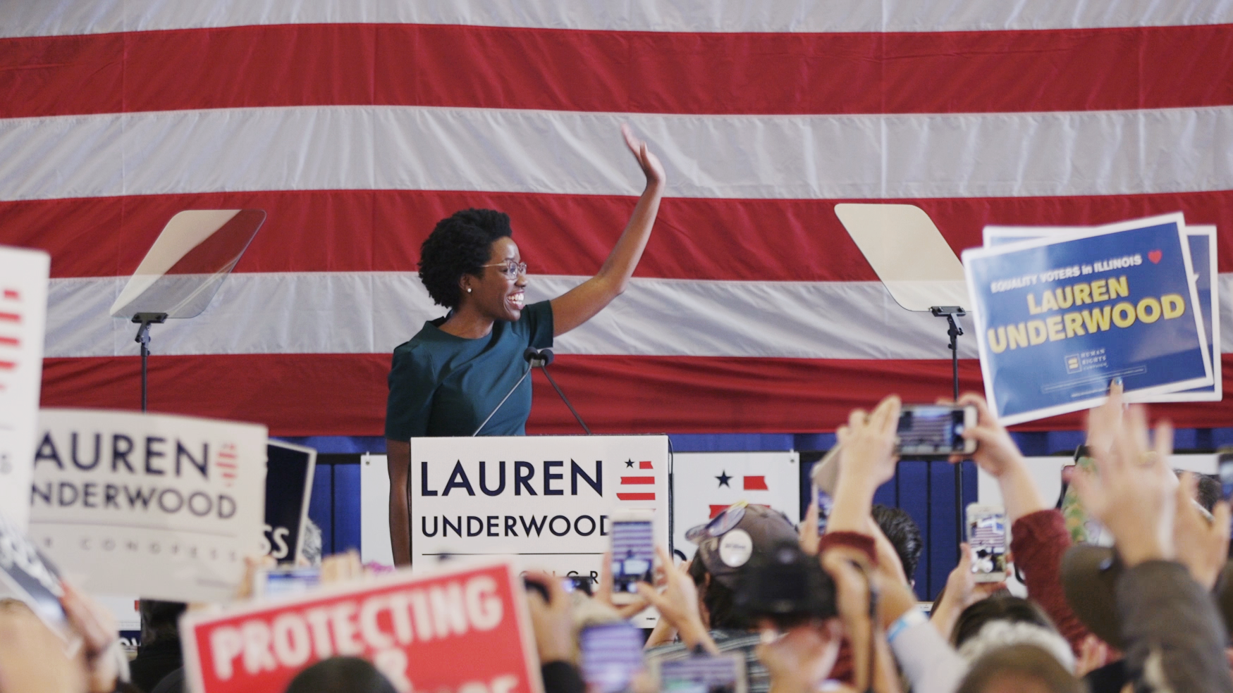 Lauren Underwood at an early vote rally in St. Charles, Illinois