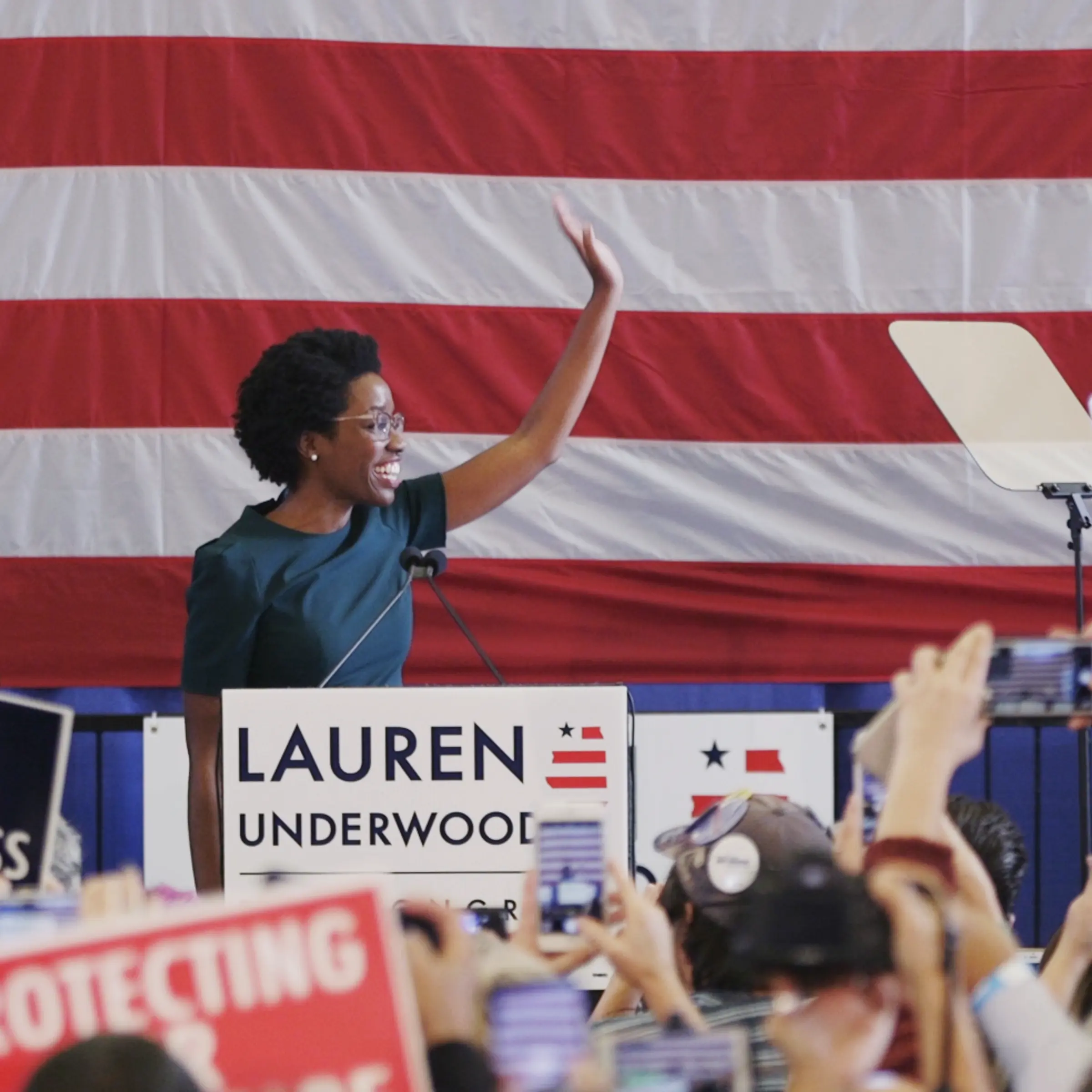 Lauren Underwood at an early vote rally in St. Charles, Illinois