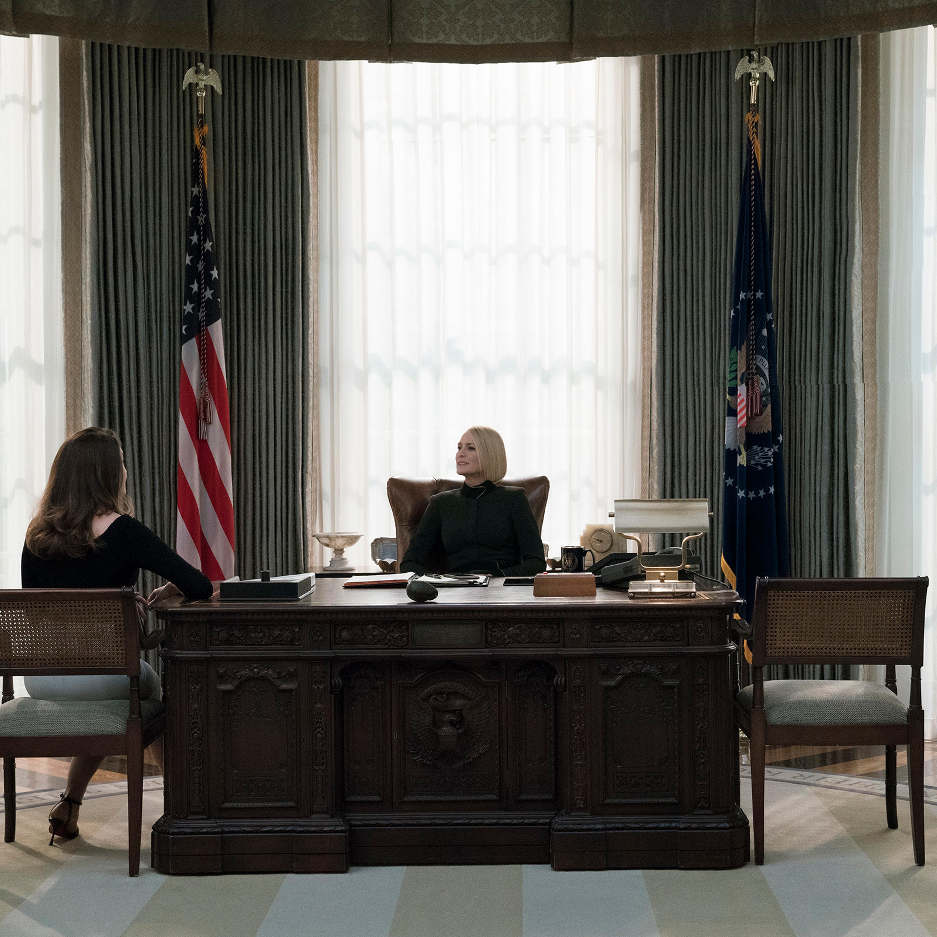 Robin Wright’s Claire Underwood assumes the presidency on House of Cards but still has to live in her husband’s shadow