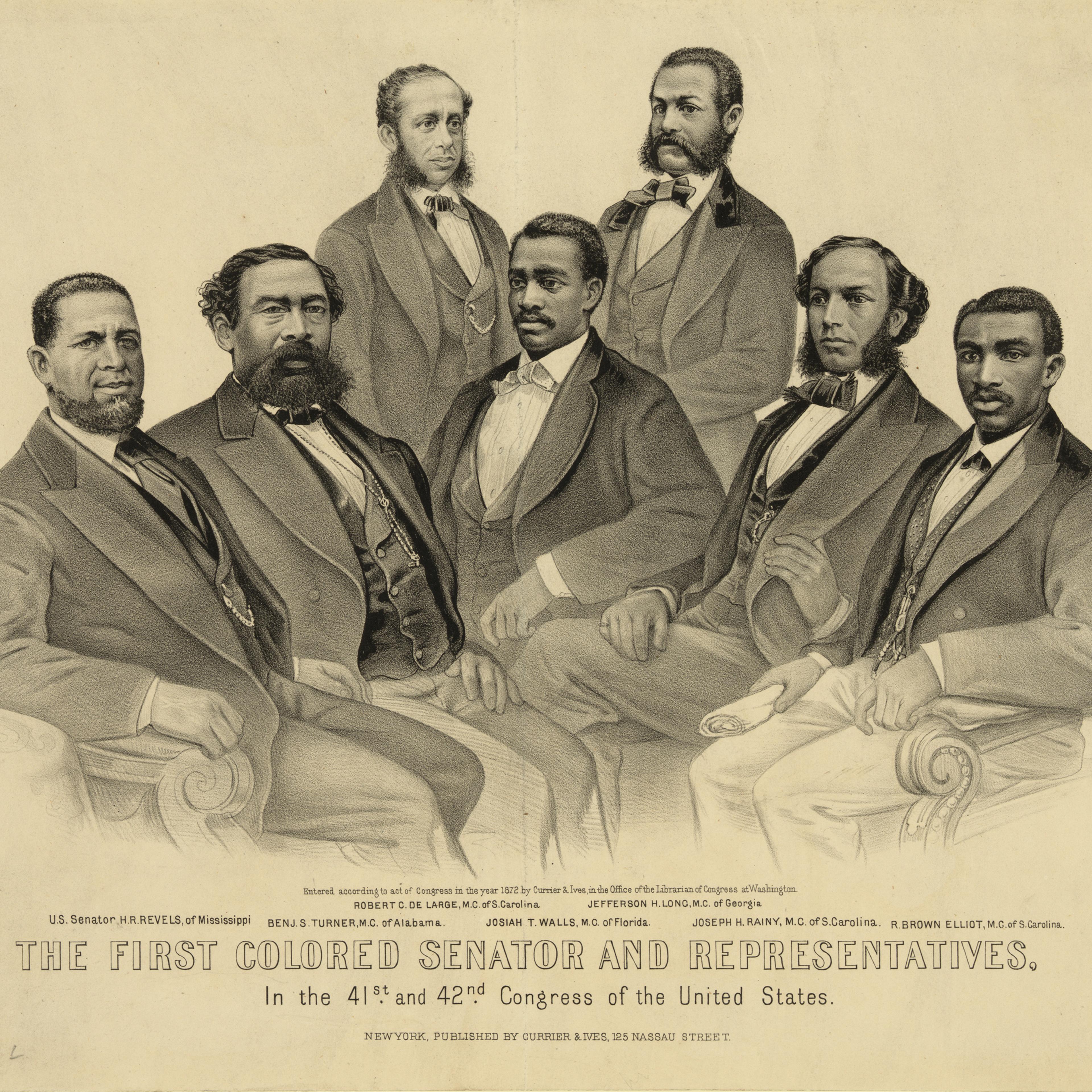 A group portrait of the first African-American legislators in the 41st and 42nd Congress