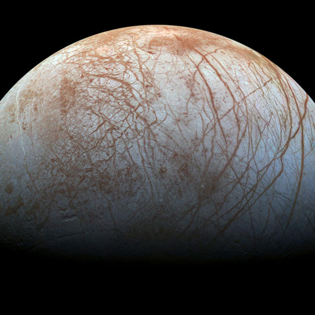 The newly released image of Jupiter's moon Europa.
