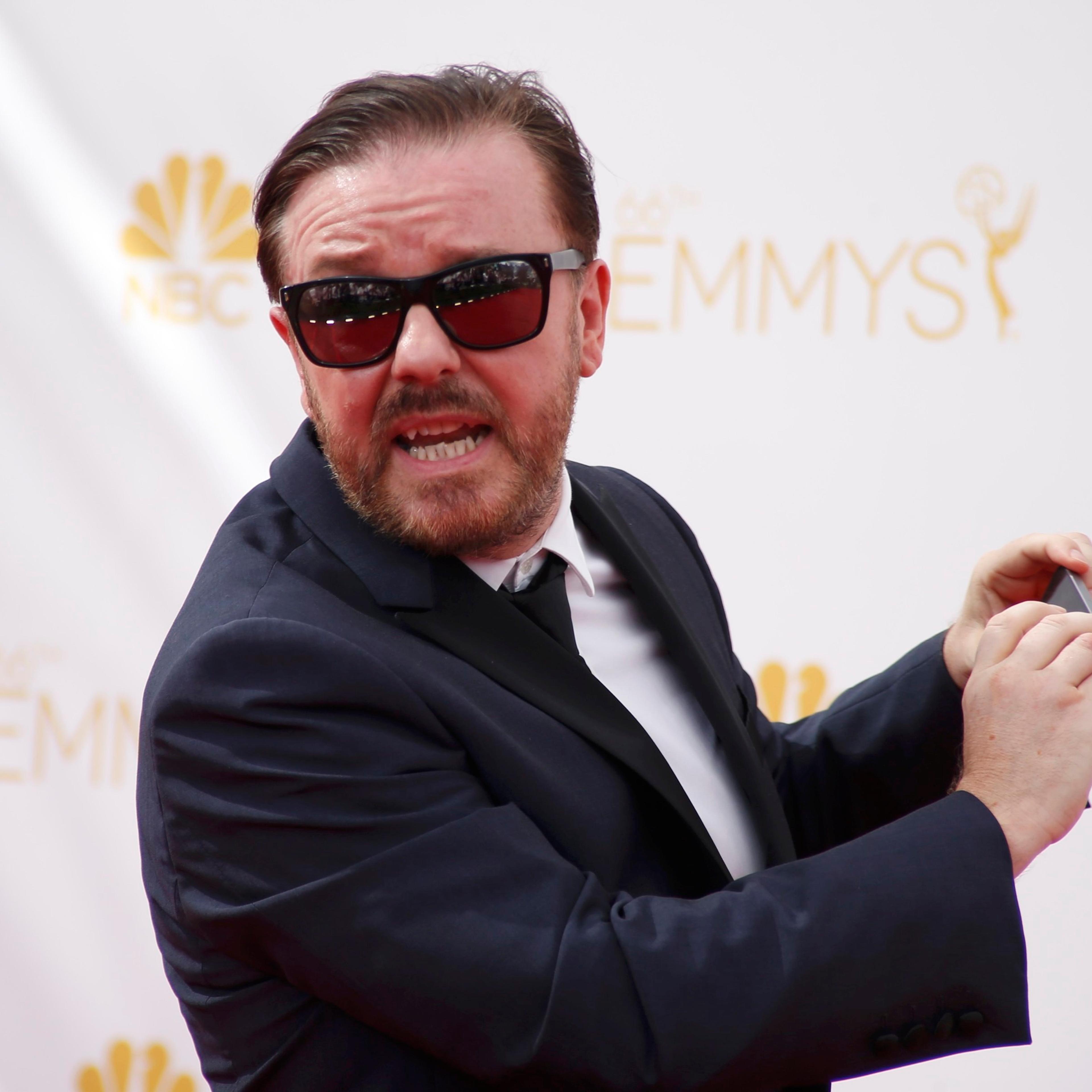 Actor Ricky Gervais arrives at the 66th Primetime Emmy Awards in Los Angeles
