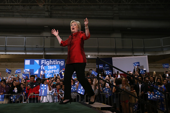 Democratic presidential candidate, former Secretary of State Hillary Clinton greets supporters during a campaign rally at Texas Southern university on February 20, 2016 in Houston, Texas.