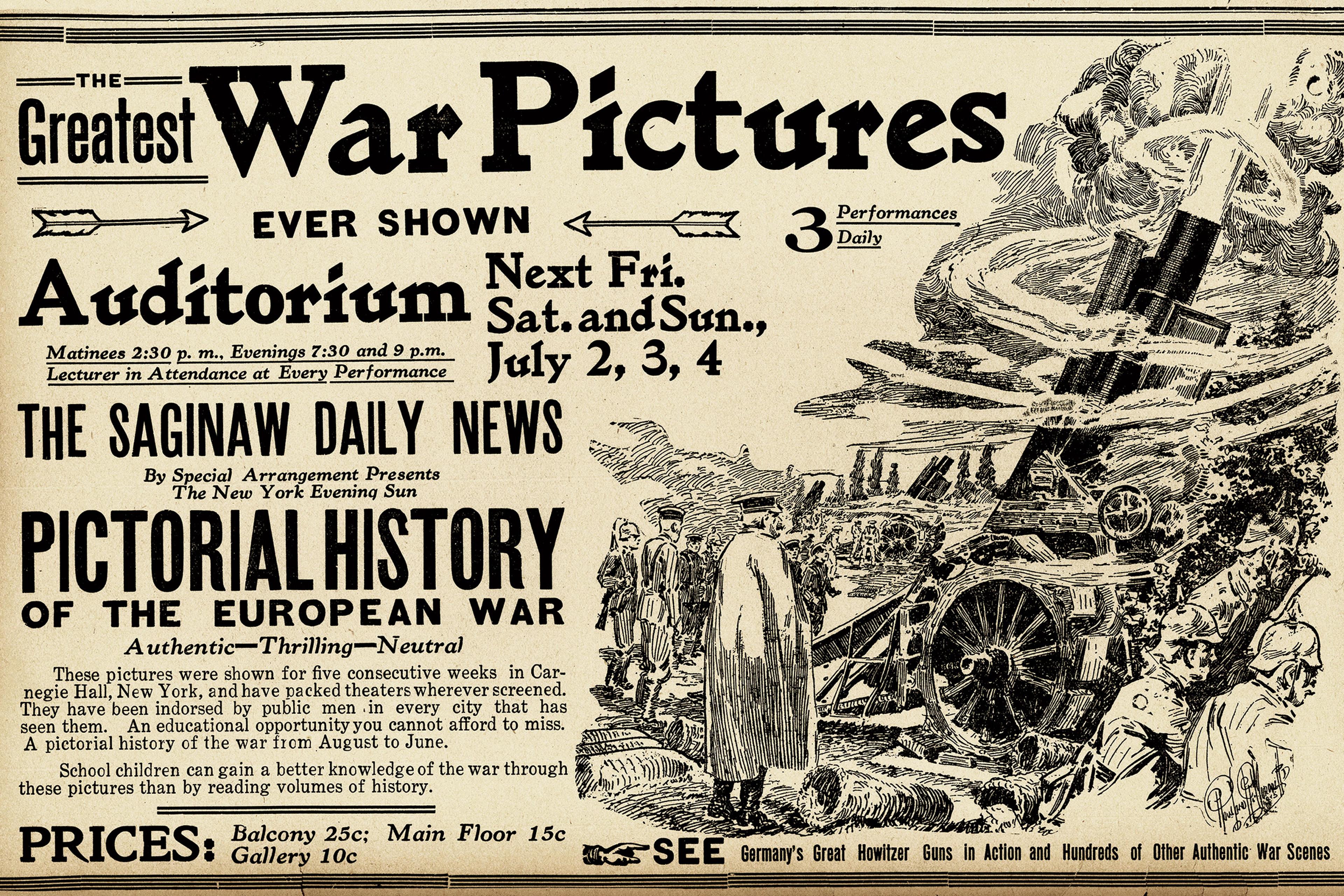 The Greatest War Pictures newspaper advertisement, 1918.