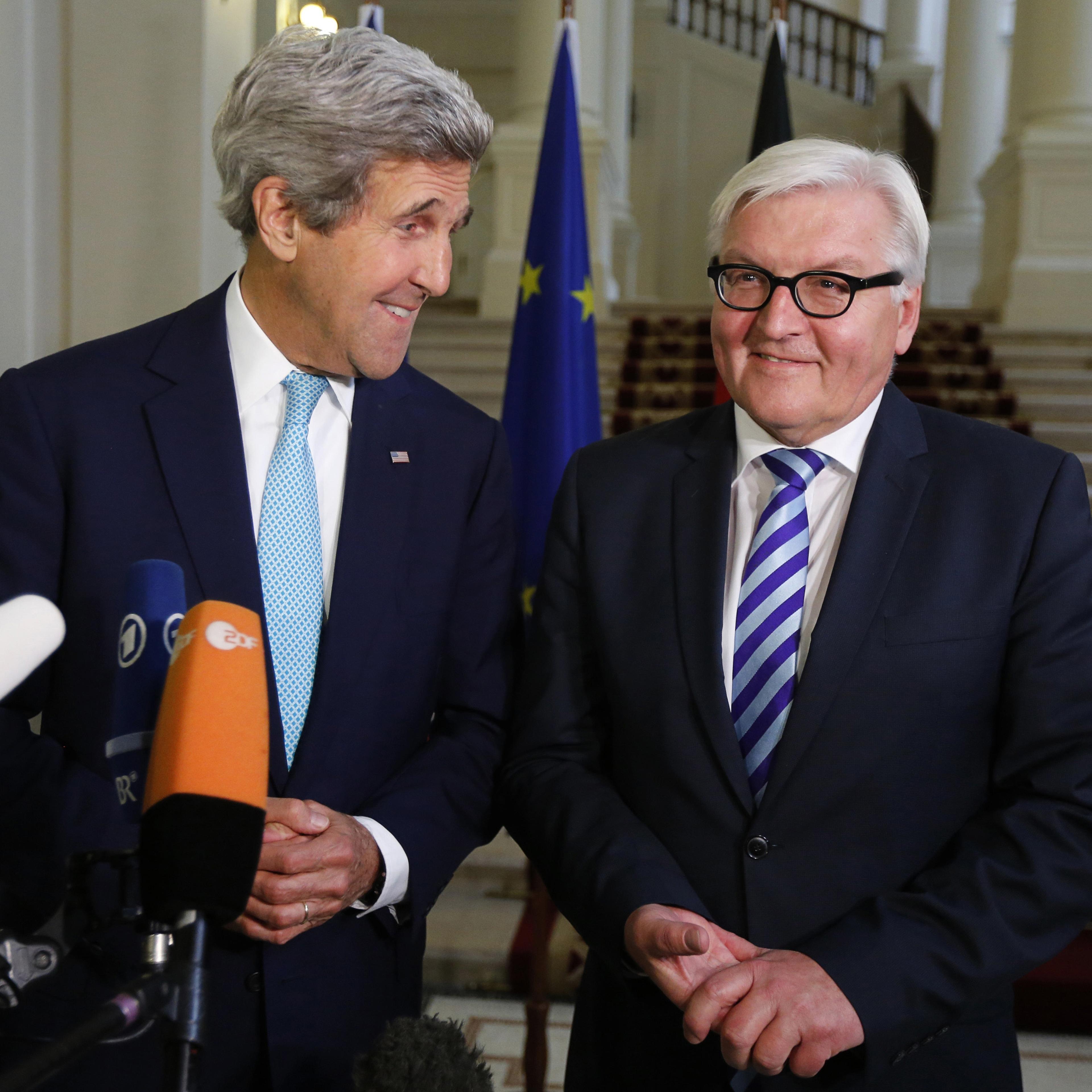 U.S. Secretary of State John Kerry, left and German Foreign Minister Frank-Walter Steinmeier during a press conference, after talks between the foreign ministers of the six powers negotiating with Tehran on its nuclear program, in Vienna, Austria on July