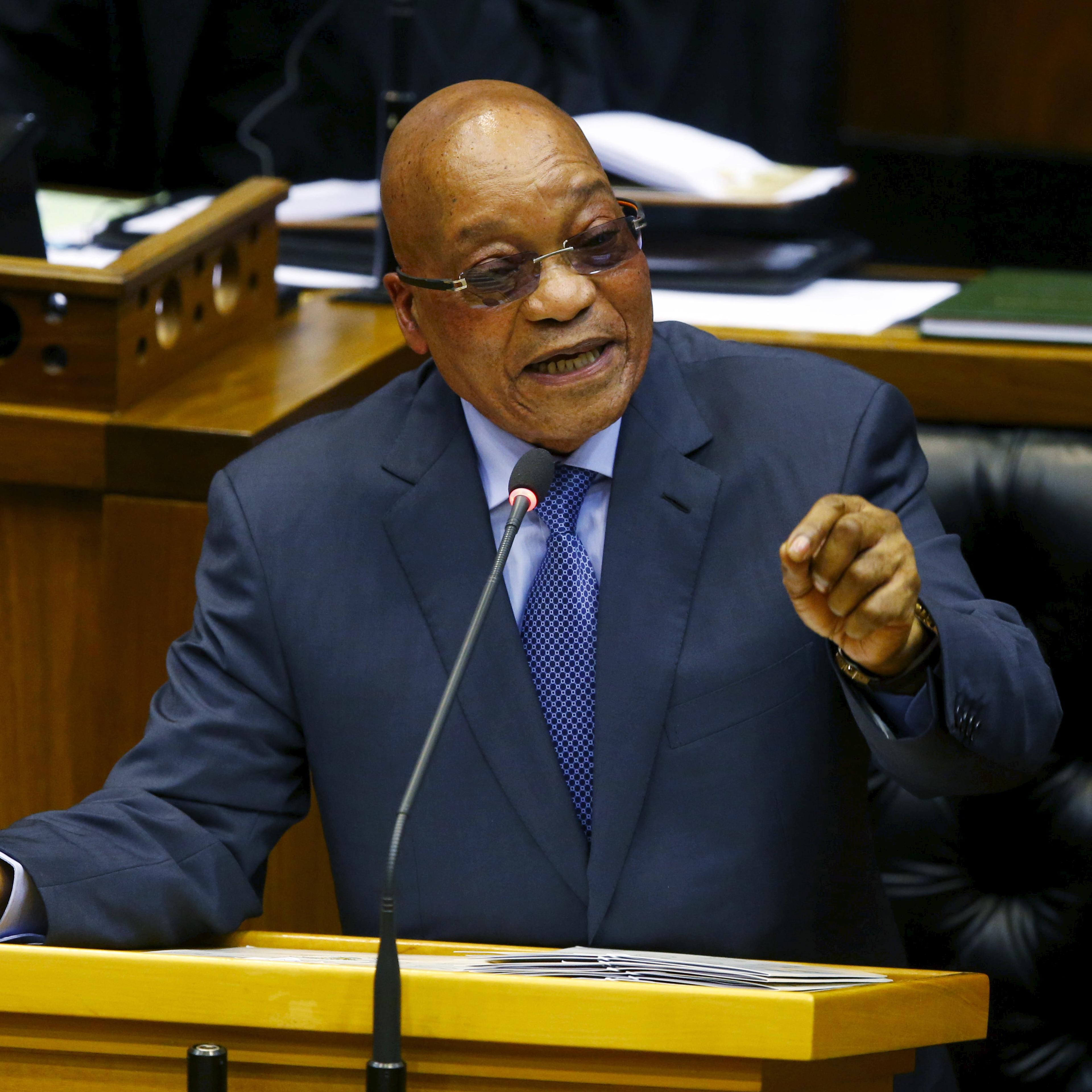 President Jacob Zuma answers questions at Parliament in Cape Town, South Africa, March 17, 2016. A nephew of Zuma's was mentioned in the Panama Papers.