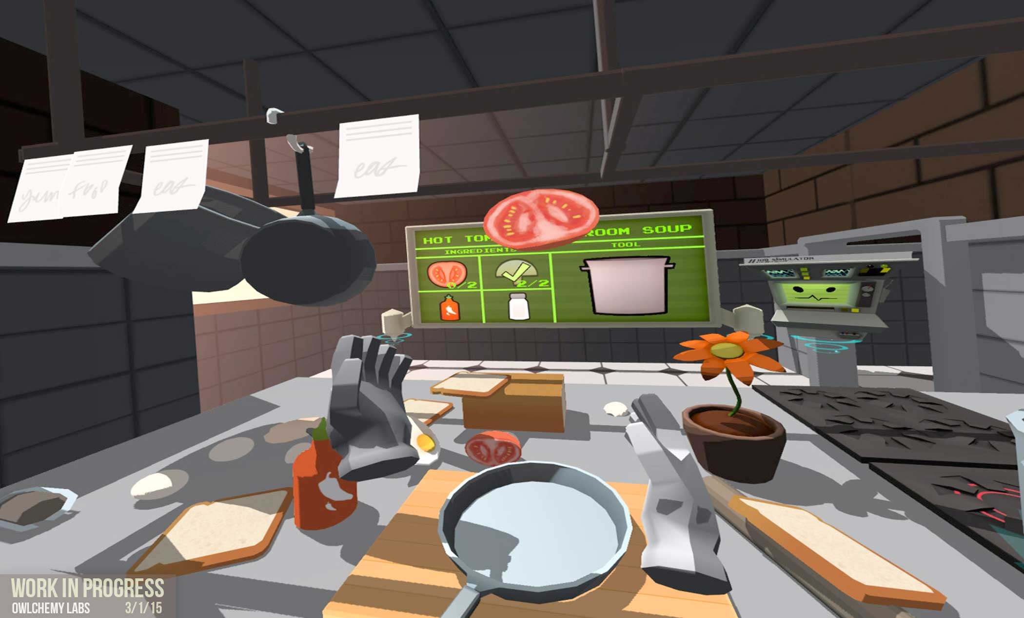 Alex Schwartz from Owlchemy Labs, a juggler in real life, juggling tomatoes in their 'Job Simulator' game for the Vive.