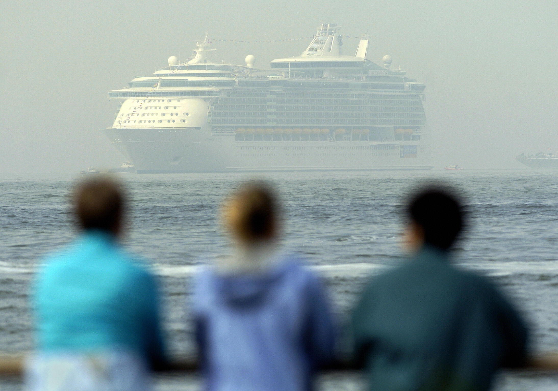 People watch Freedom of the Seas, the wo