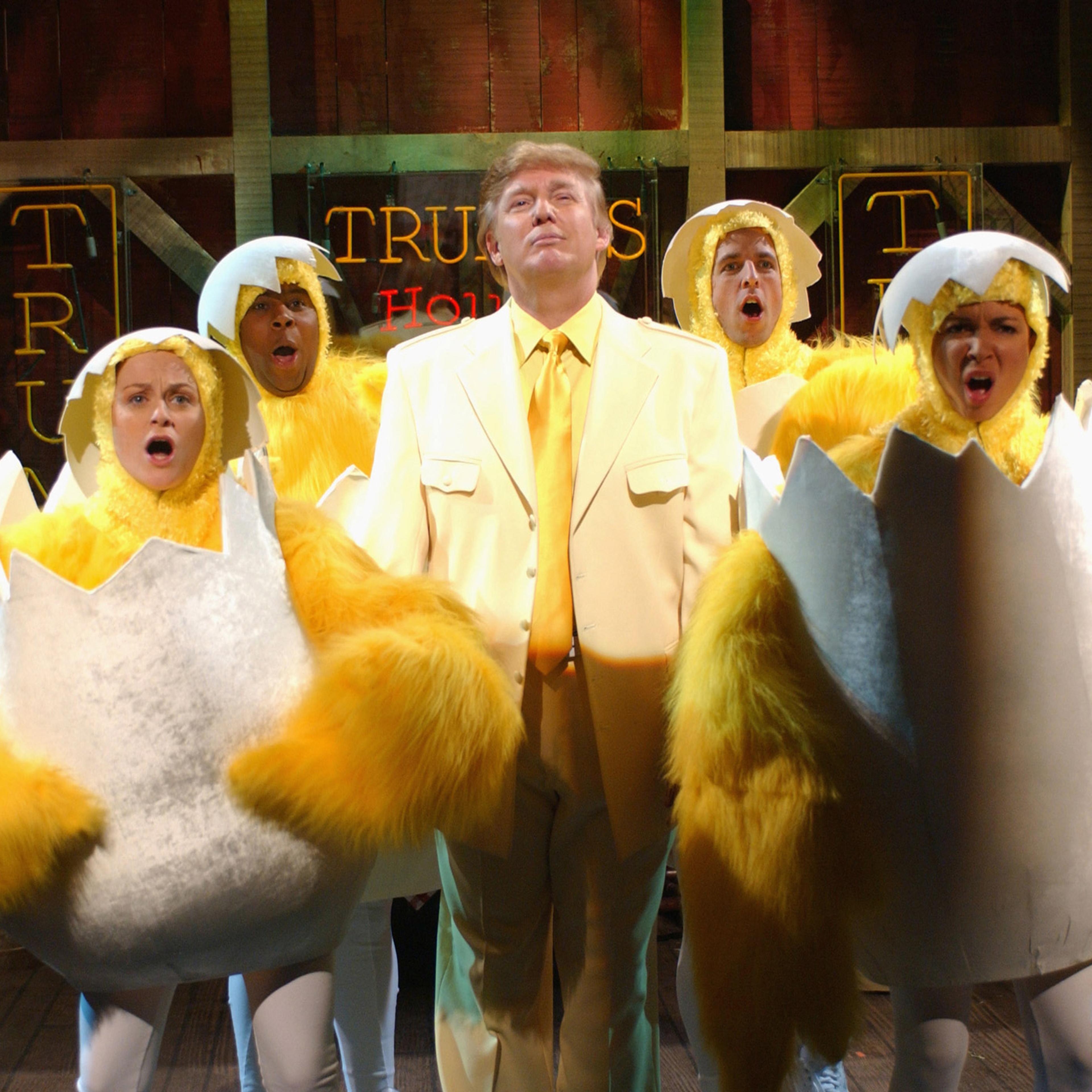 Donald Trump hosted 'Saturday Night Live' on April 3, 2004. He appeared in the 'Donald Trump's House of Wings' sketch with Amy Poehler, Kenan Thompson, Seth Meyers and Maya Rudolph.