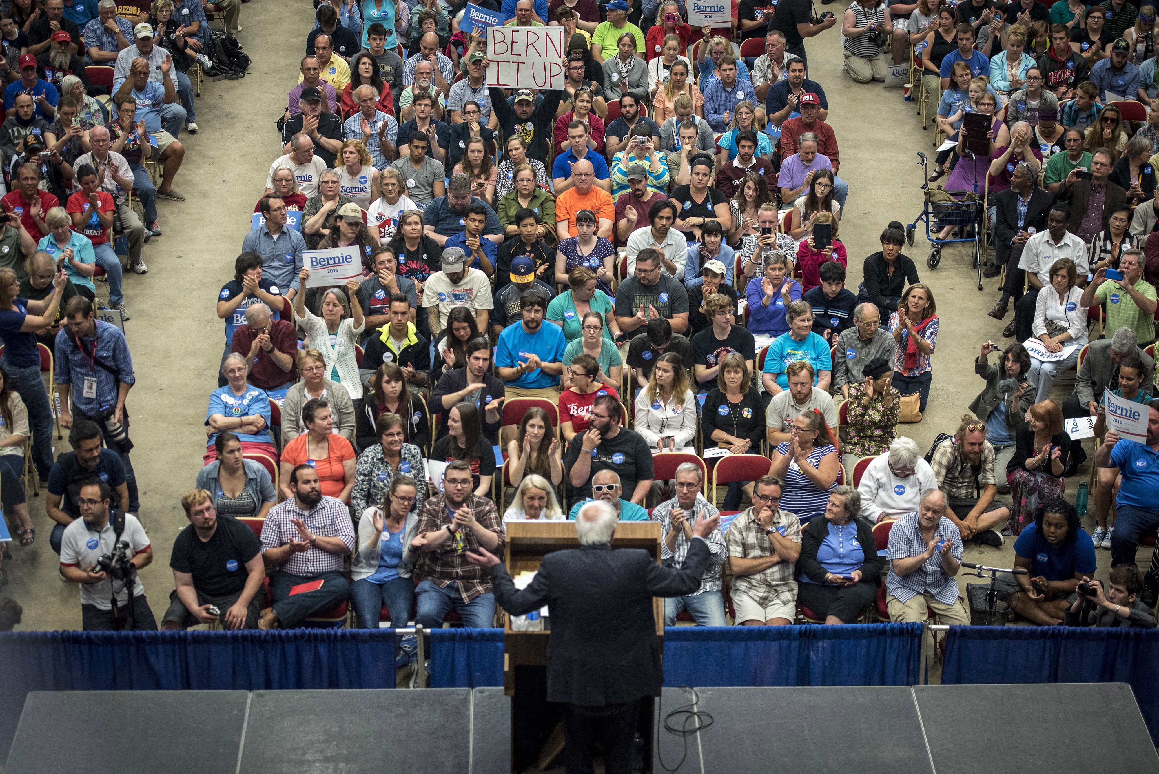 U.S. Senator Bernie Sanders, an Independent from Vermont and 2016 U.S. presidential candidate, speaks during a campaign rally in Madison, Wisconsin, U.S., on Wednesday, July 1, 2015. Sanders said he had attracted 200,000 donors as of mid-June and his cam