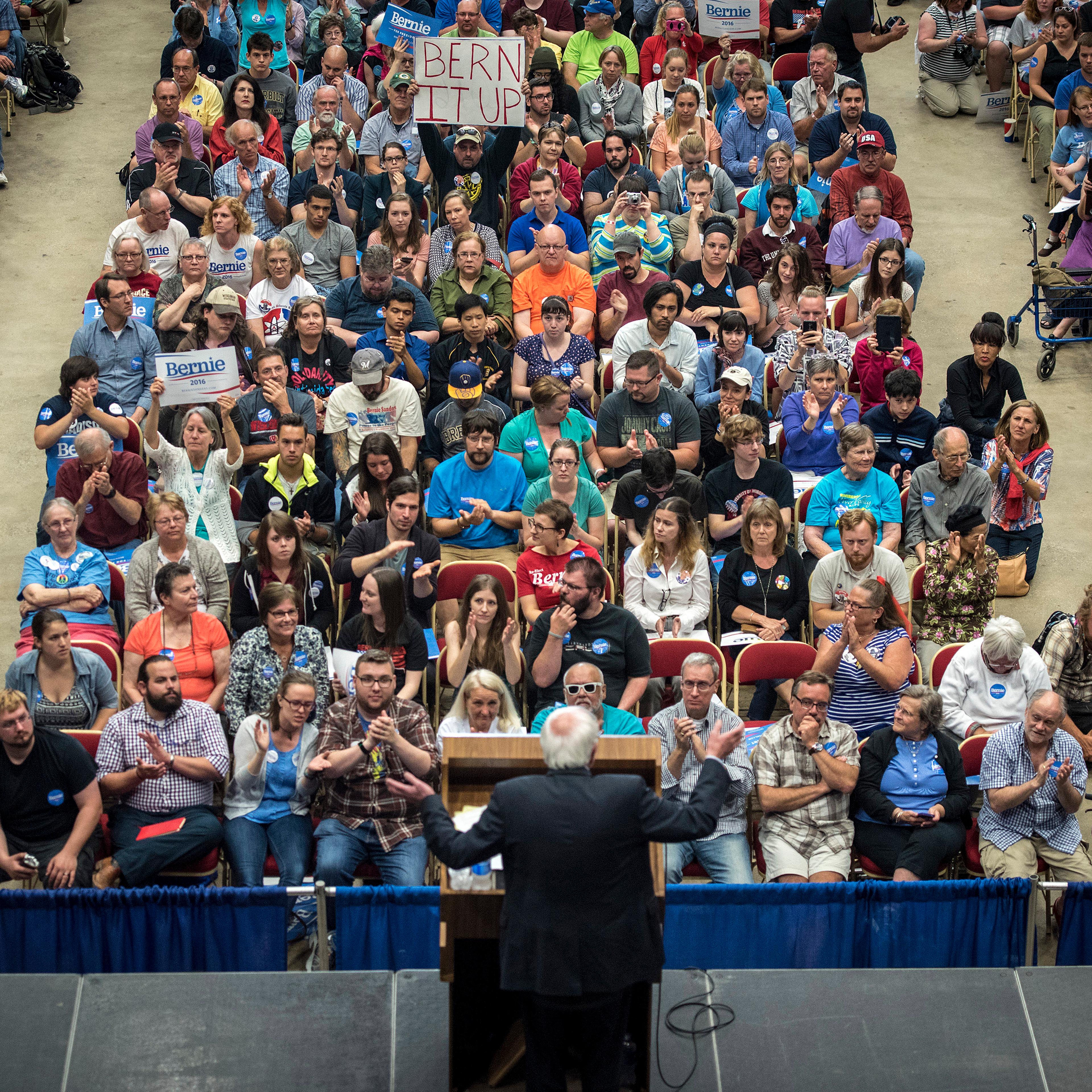 U.S. Senator Bernie Sanders, an Independent from Vermont and 2016 U.S. presidential candidate, speaks during a campaign rally in Madison, Wisconsin, U.S., on Wednesday, July 1, 2015. Sanders said he had attracted 200,000 donors as of mid-June and his cam