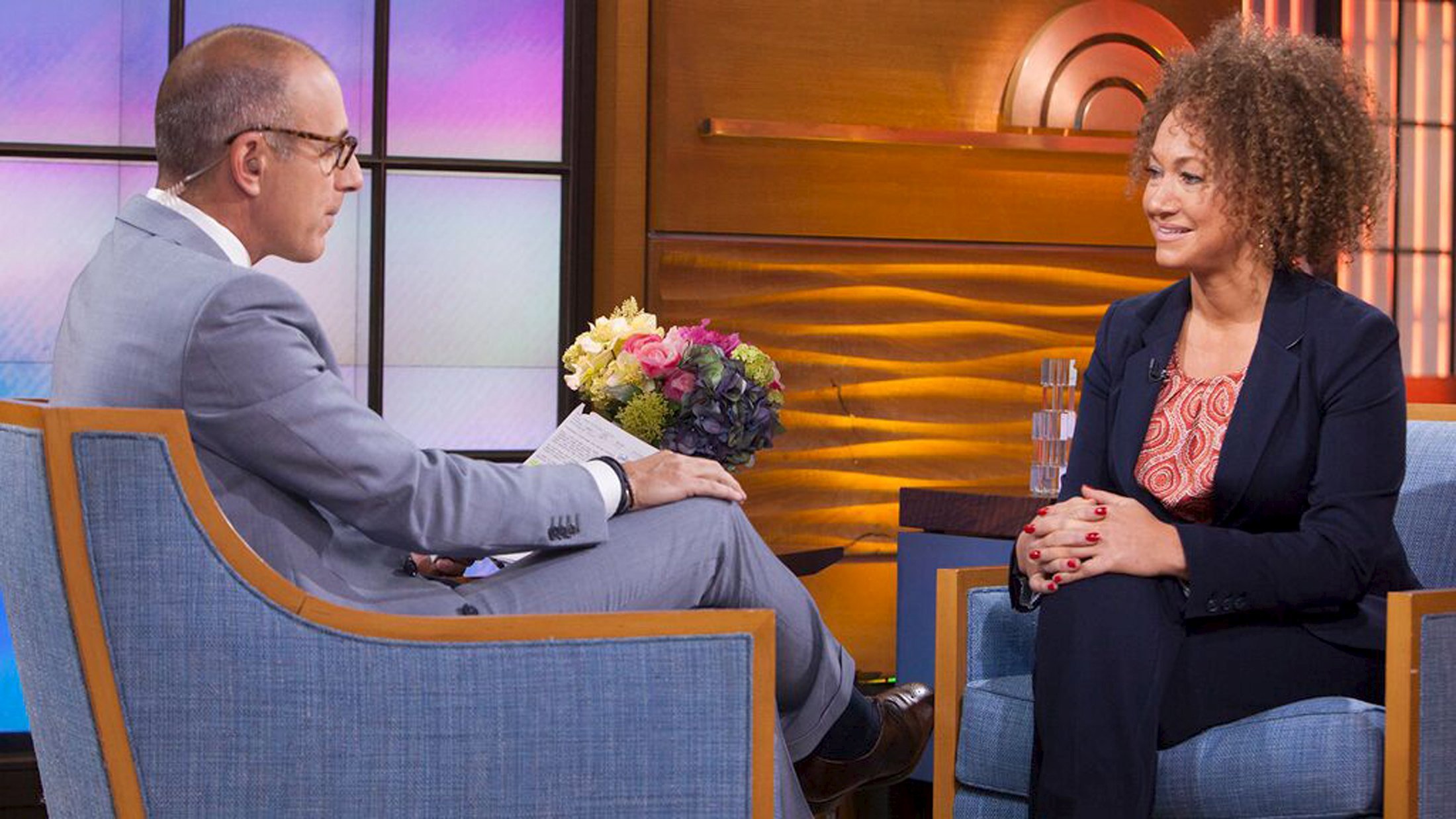 Washington state civil rights advocate Rachel Dolezal is interviewed by host Matt Lauer on the NBC News "TODAY" show in New York on June 16, 2015.
