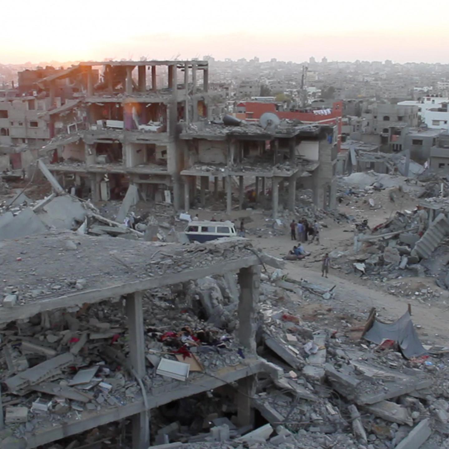 Demolished buildings are seen in Gaza
