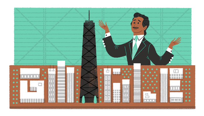 Good Doodle depicting Fazlur Rahman Khan on April 3, 2017.