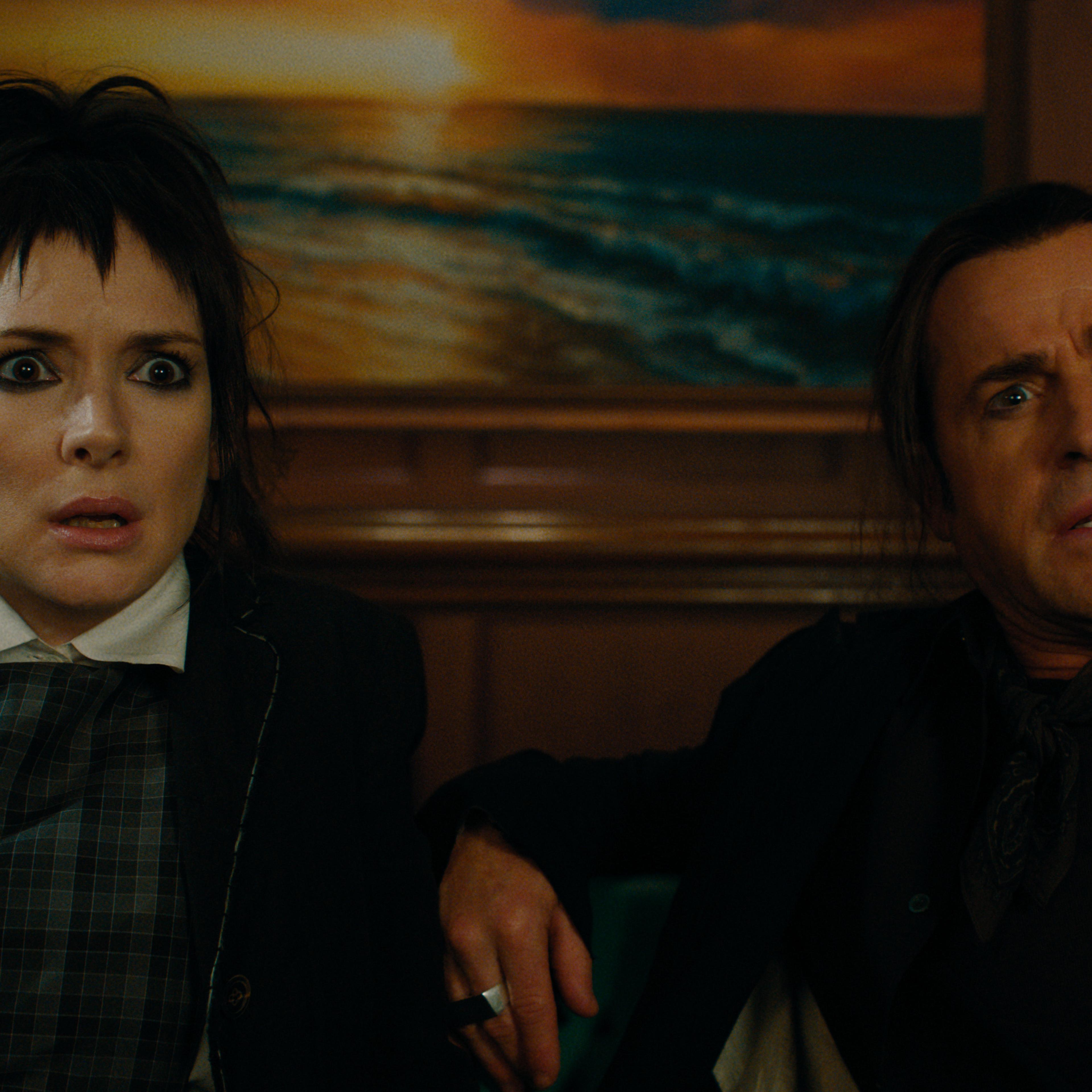 Winona Ryder as Lydia and Justin Theroux as Rory in 'Beetlejuice Beetlejuice'