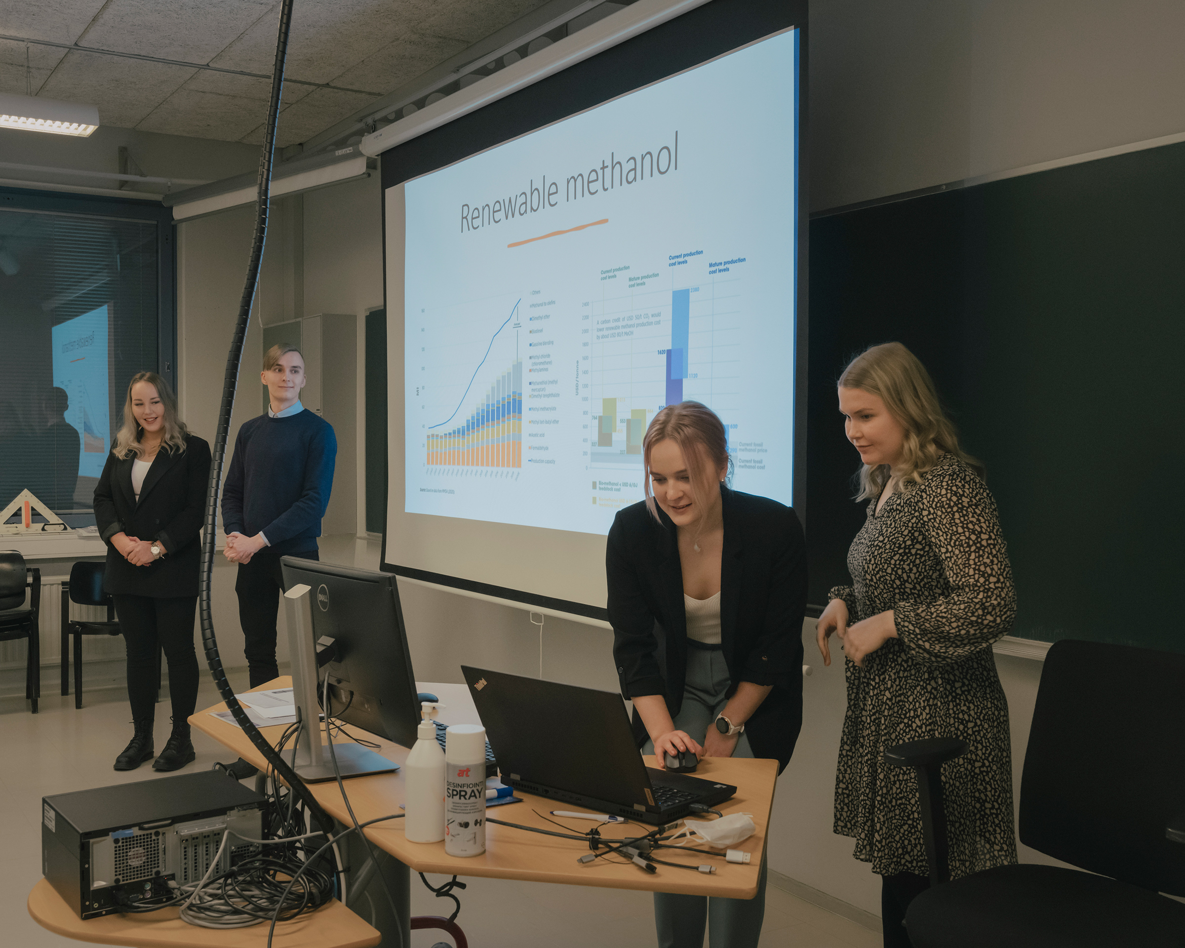 University students in Helsinki present research on new business models for energy company St1, during a Dec. 14 class