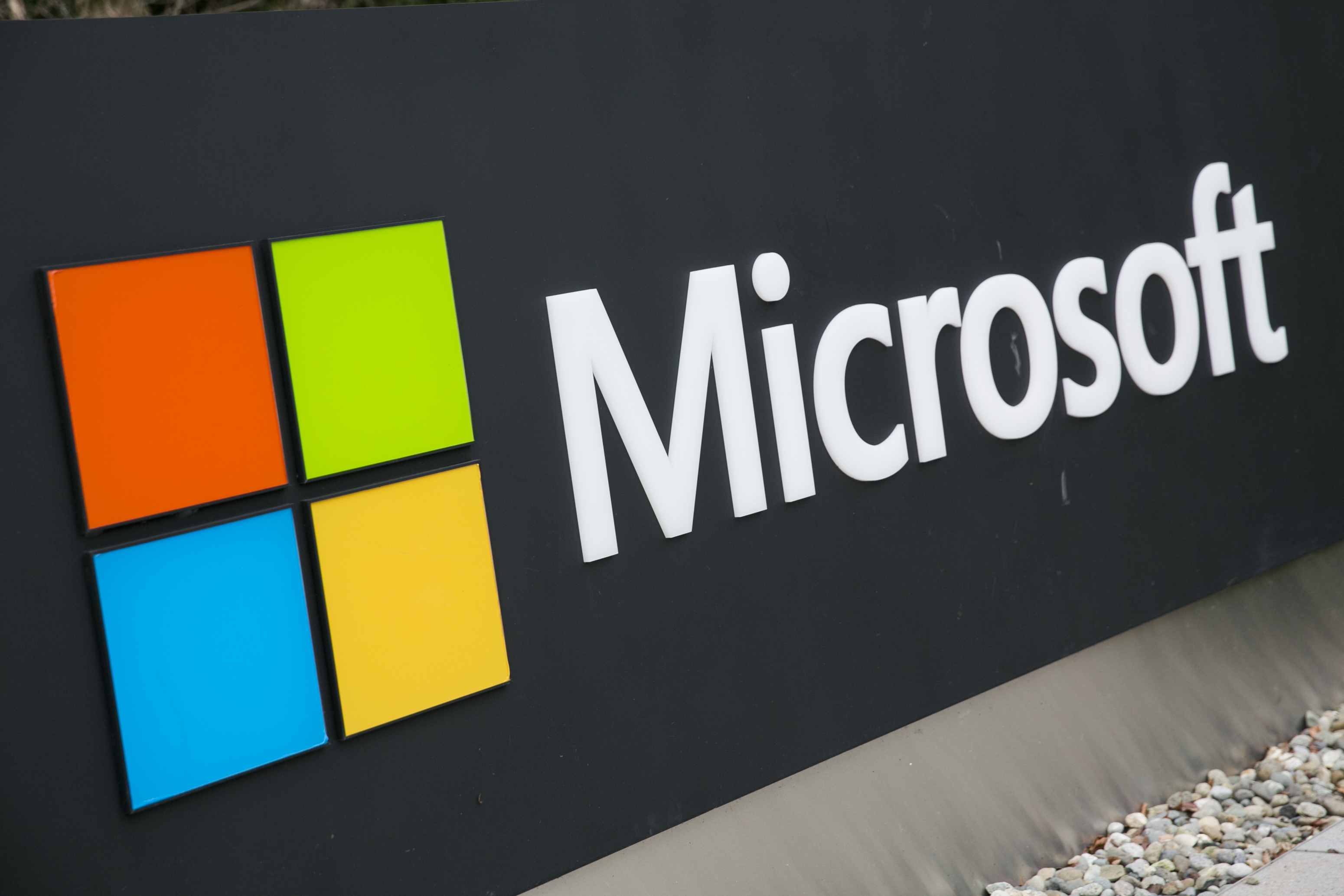 A logo sign at the headquarters of Microsoft in Redmond, Wash.