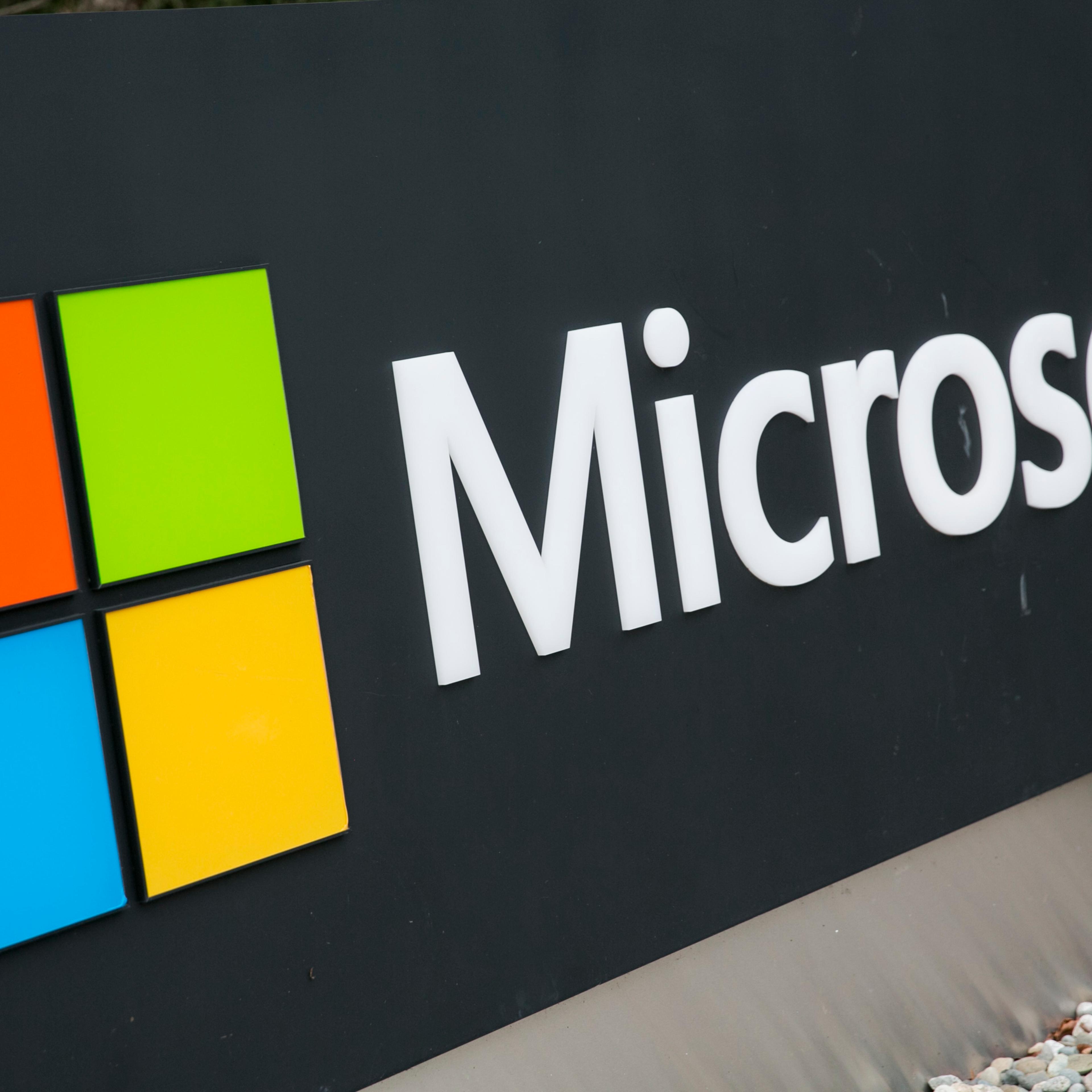 A logo sign at the headquarters of Microsoft in Redmond, Wash.