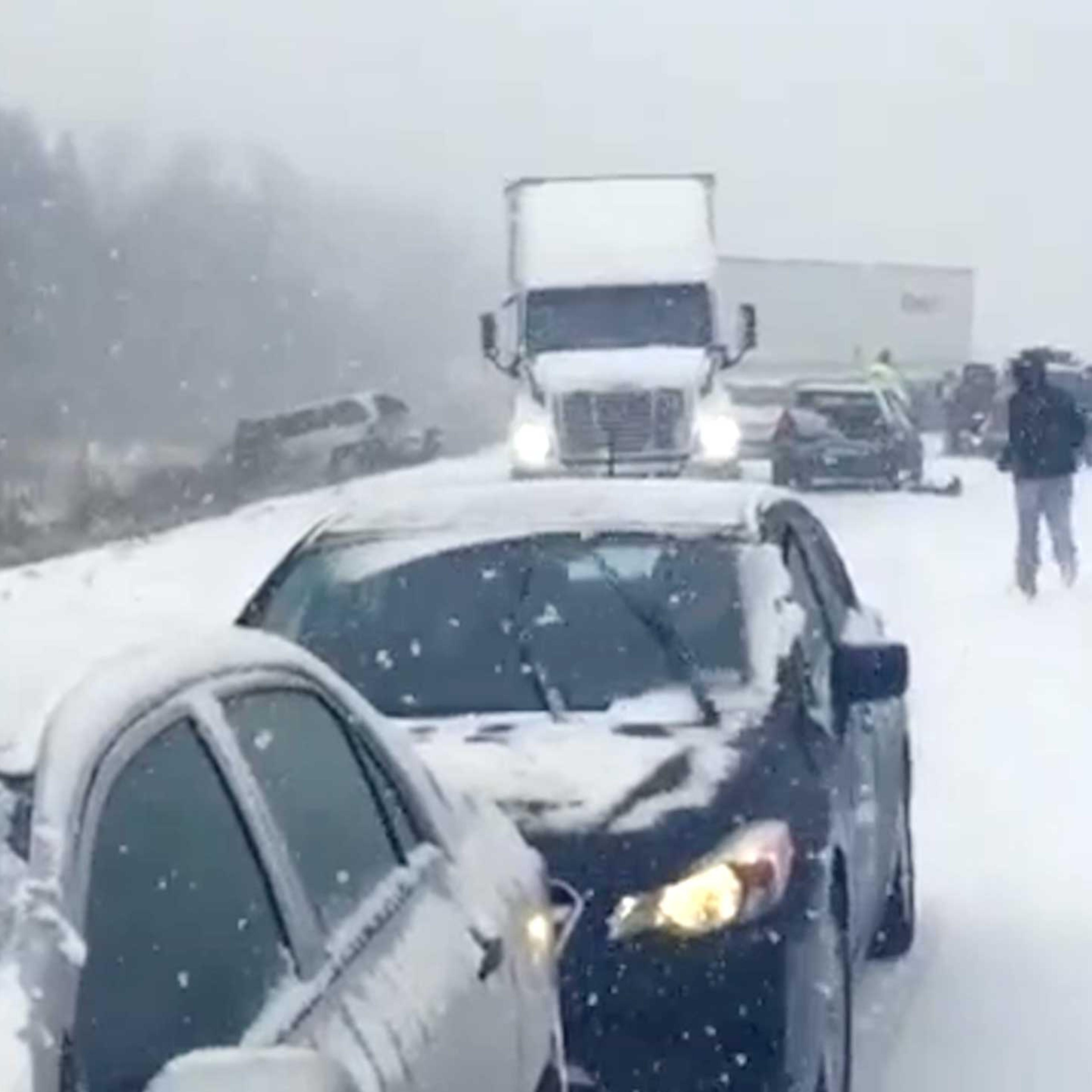 An accident involving numerous vehicles on Interstate 401 in Ontario, Canada on Jan. 1, 2015.